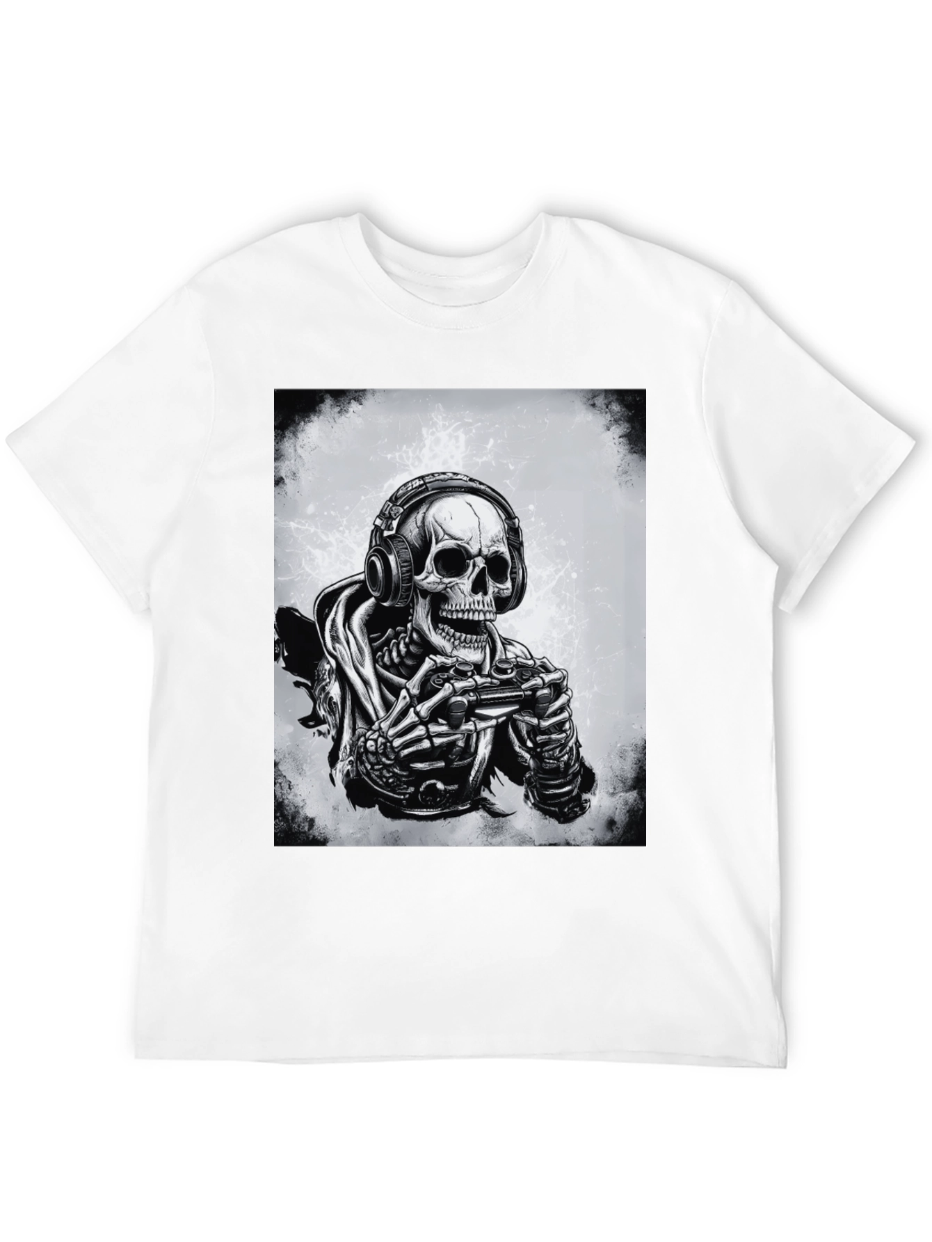 Gamer Skeleton Graphic Tee - Black Cotton T-Shirt
