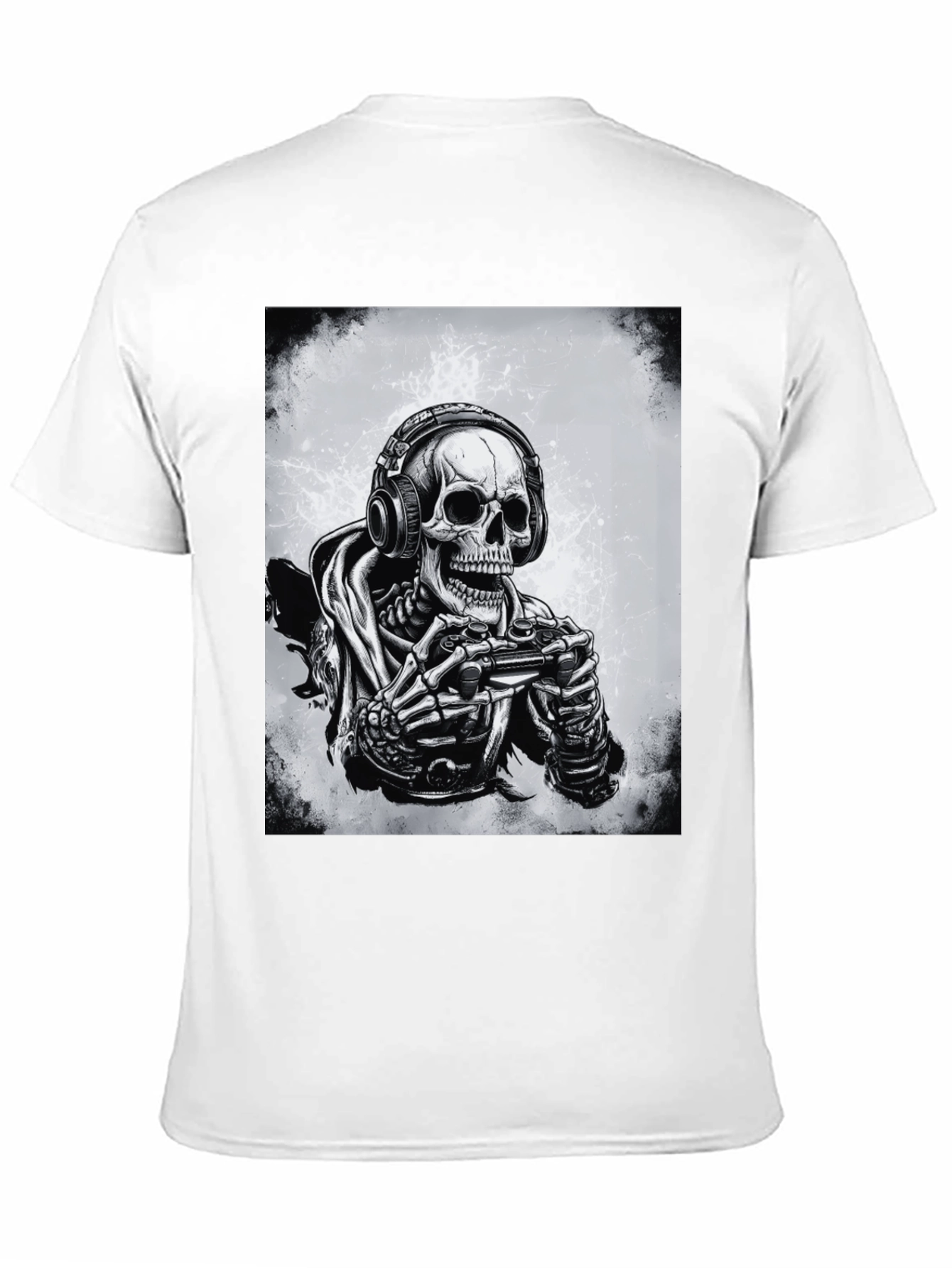 Gamer Skeleton Graphic Tee - Black Cotton T-Shirt