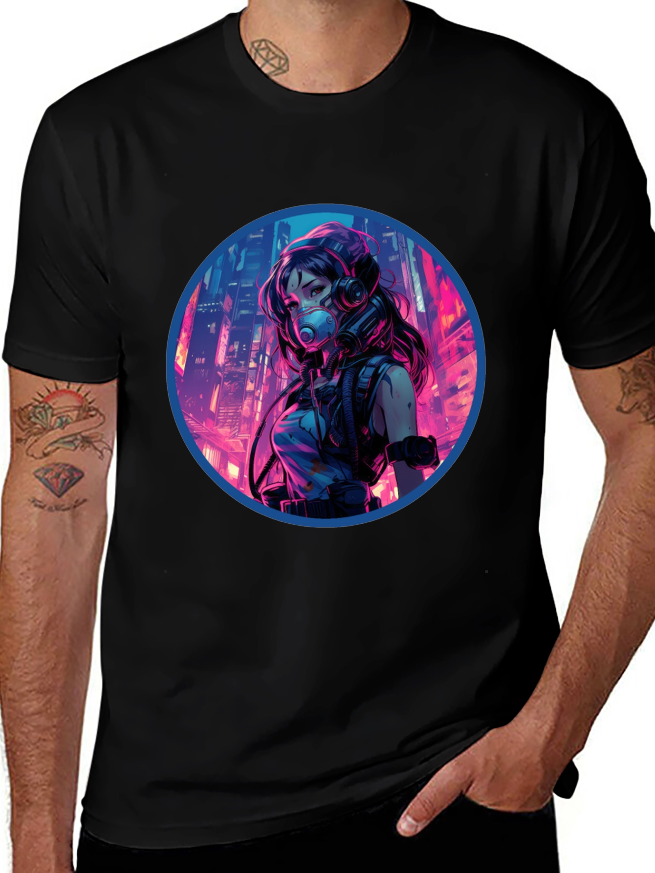 Cyberpunk Anime Graphic Tee - Black
