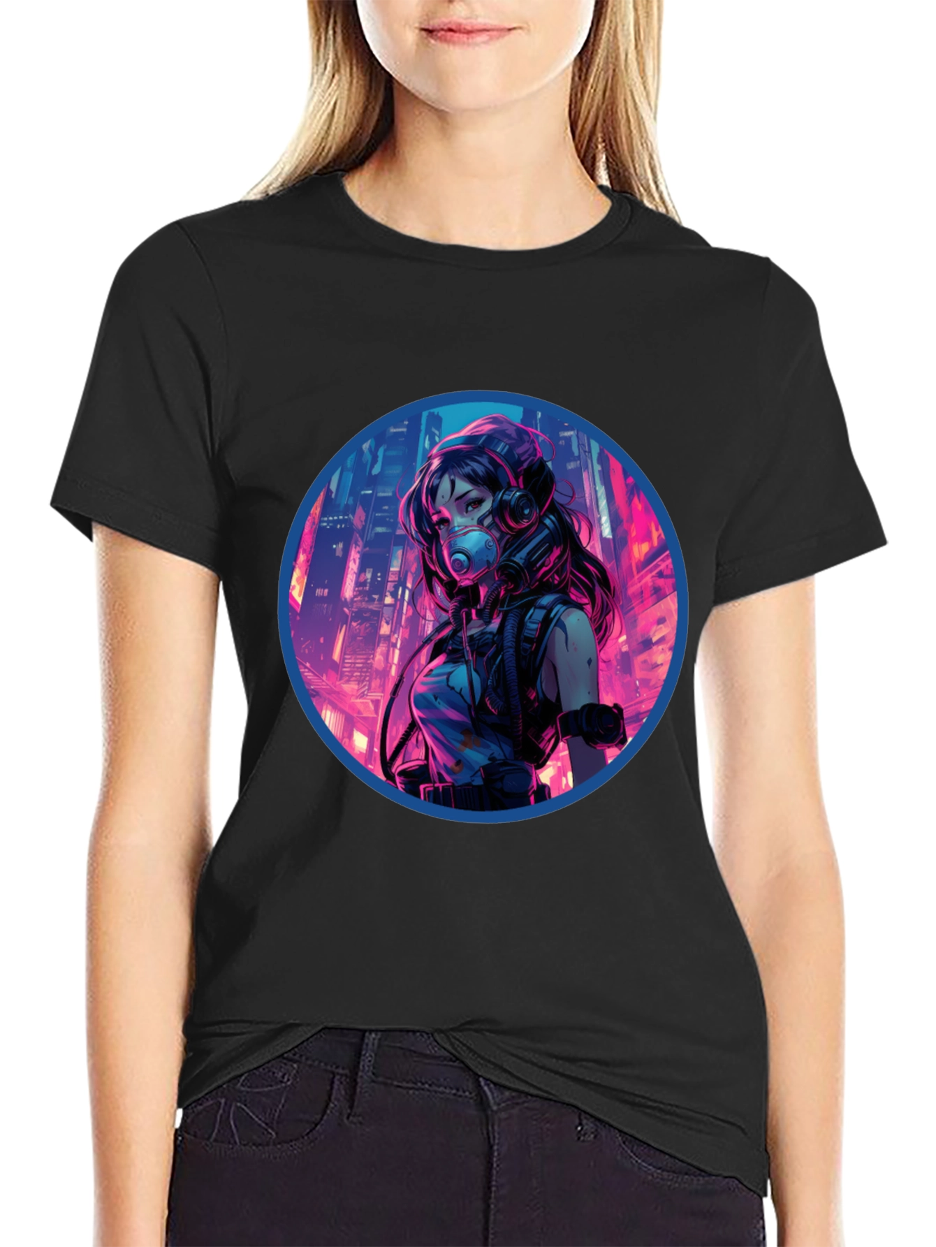 Cyberpunk Anime Graphic Tee - Black