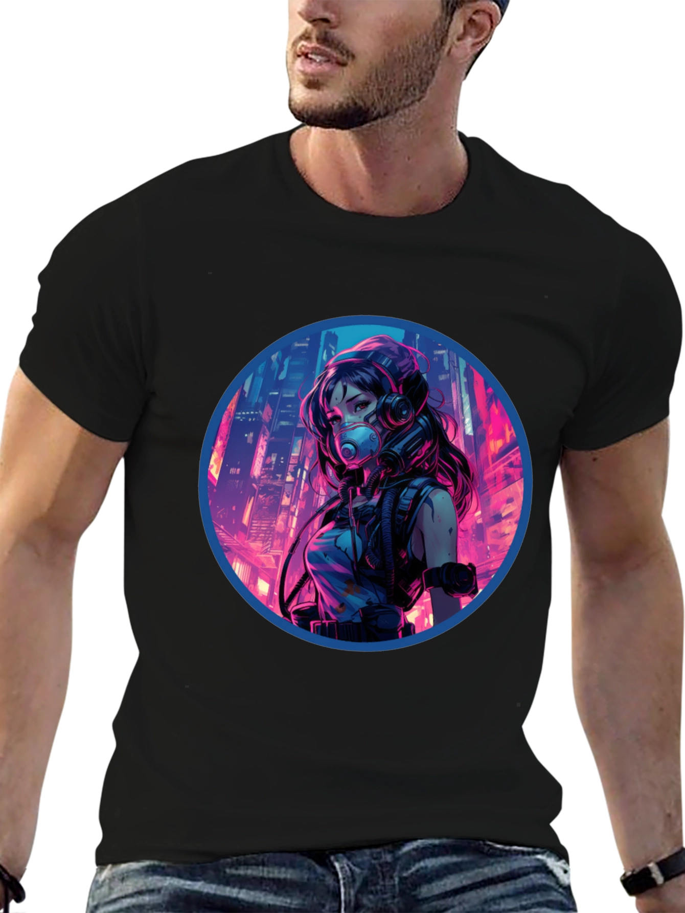 Cyberpunk Anime Graphic Tee - Black