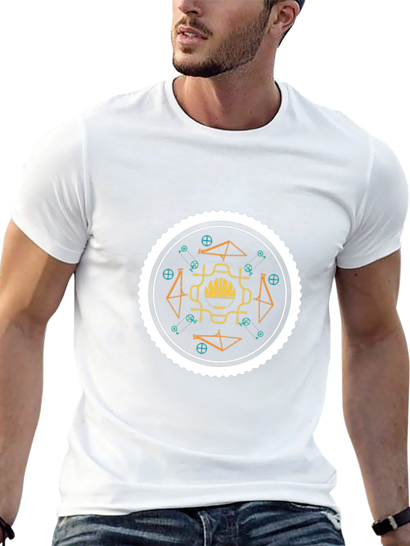 Geometric Bike Graphic Tee - Stylish Black Cotton T-Shirt