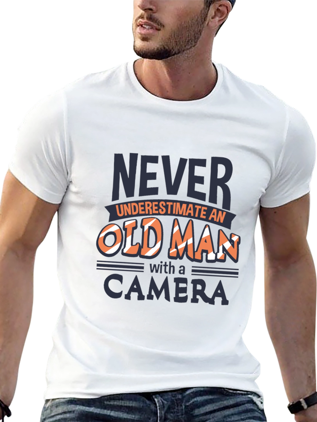 Never Underestimate Old Man Camera Black T-Shirt