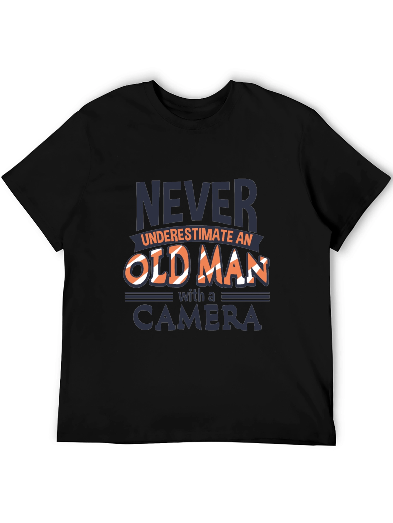 Never Underestimate Old Man Camera Black T-Shirt