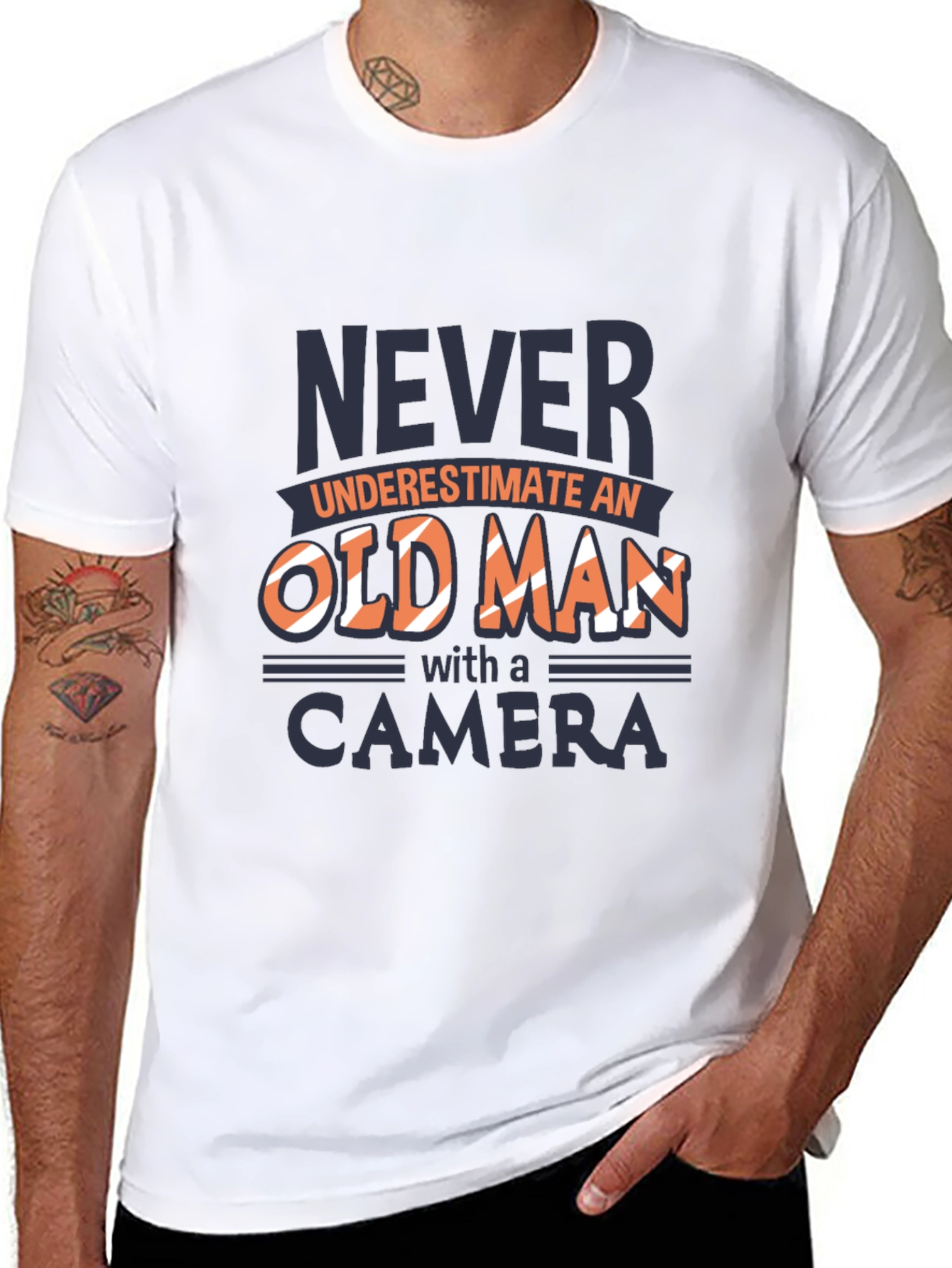 Never Underestimate Old Man Camera Black T-Shirt