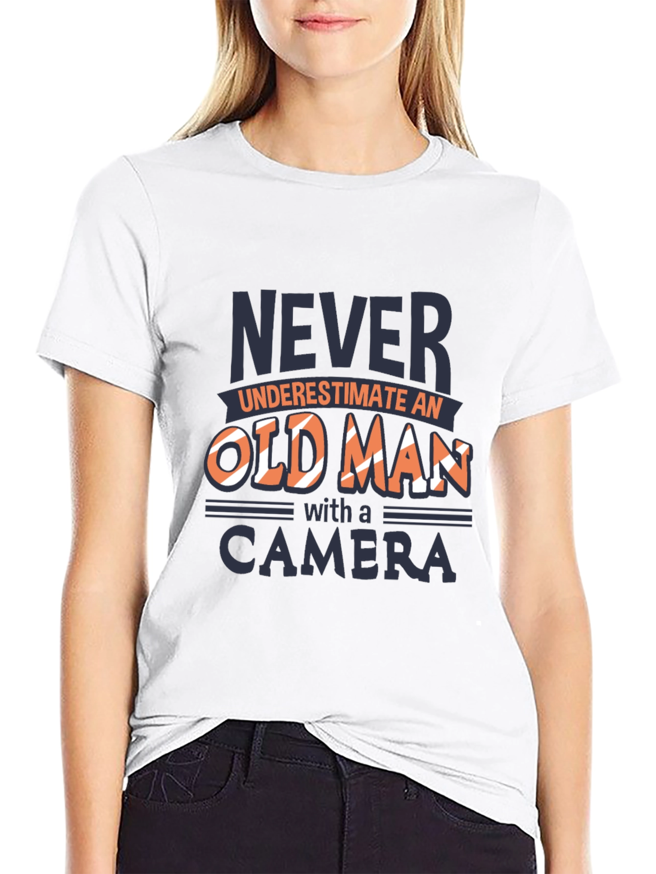 Never Underestimate Old Man Camera Black T-Shirt