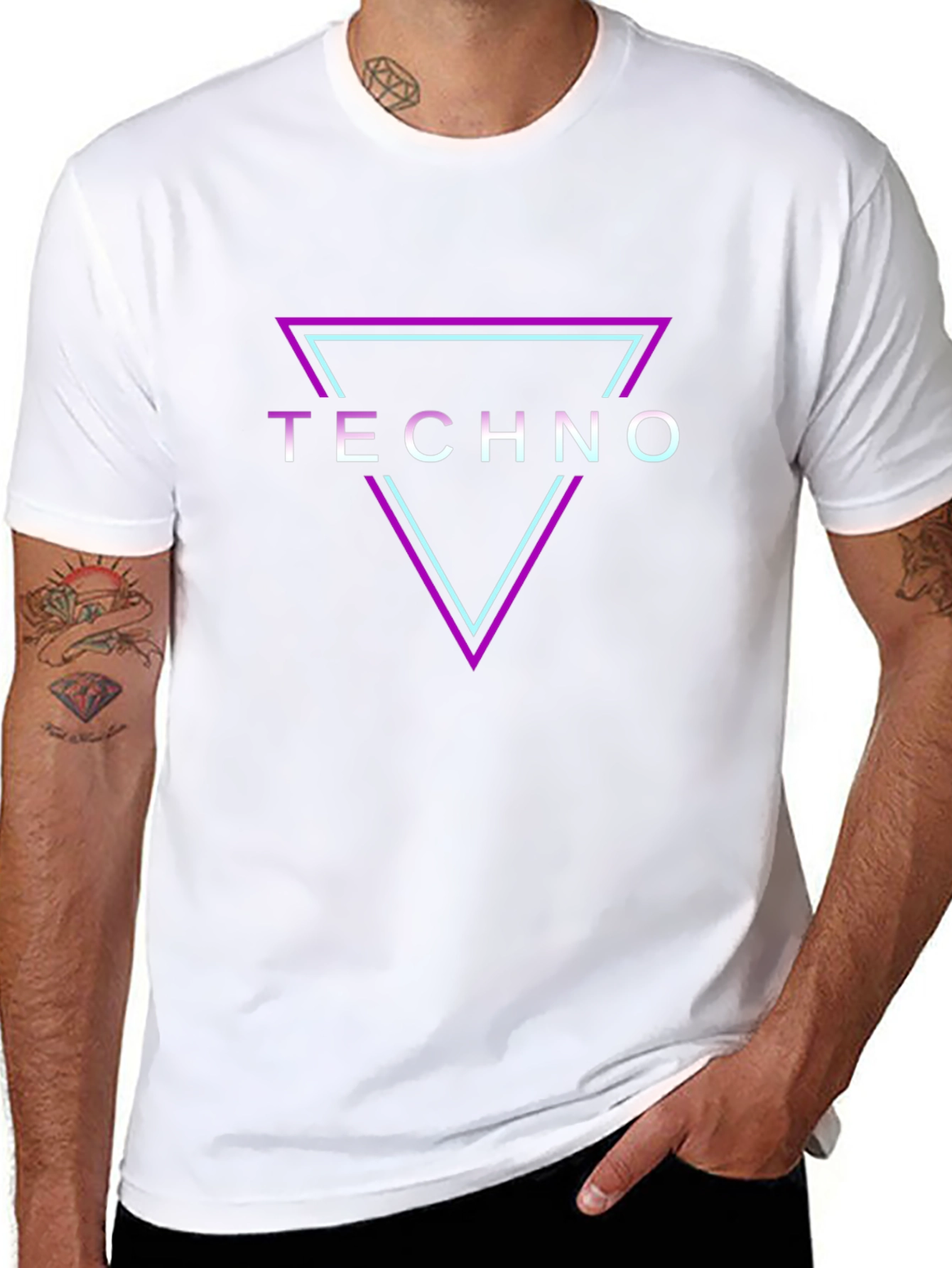 Techno Graphic Tee - Black Neon Triangle Shirt