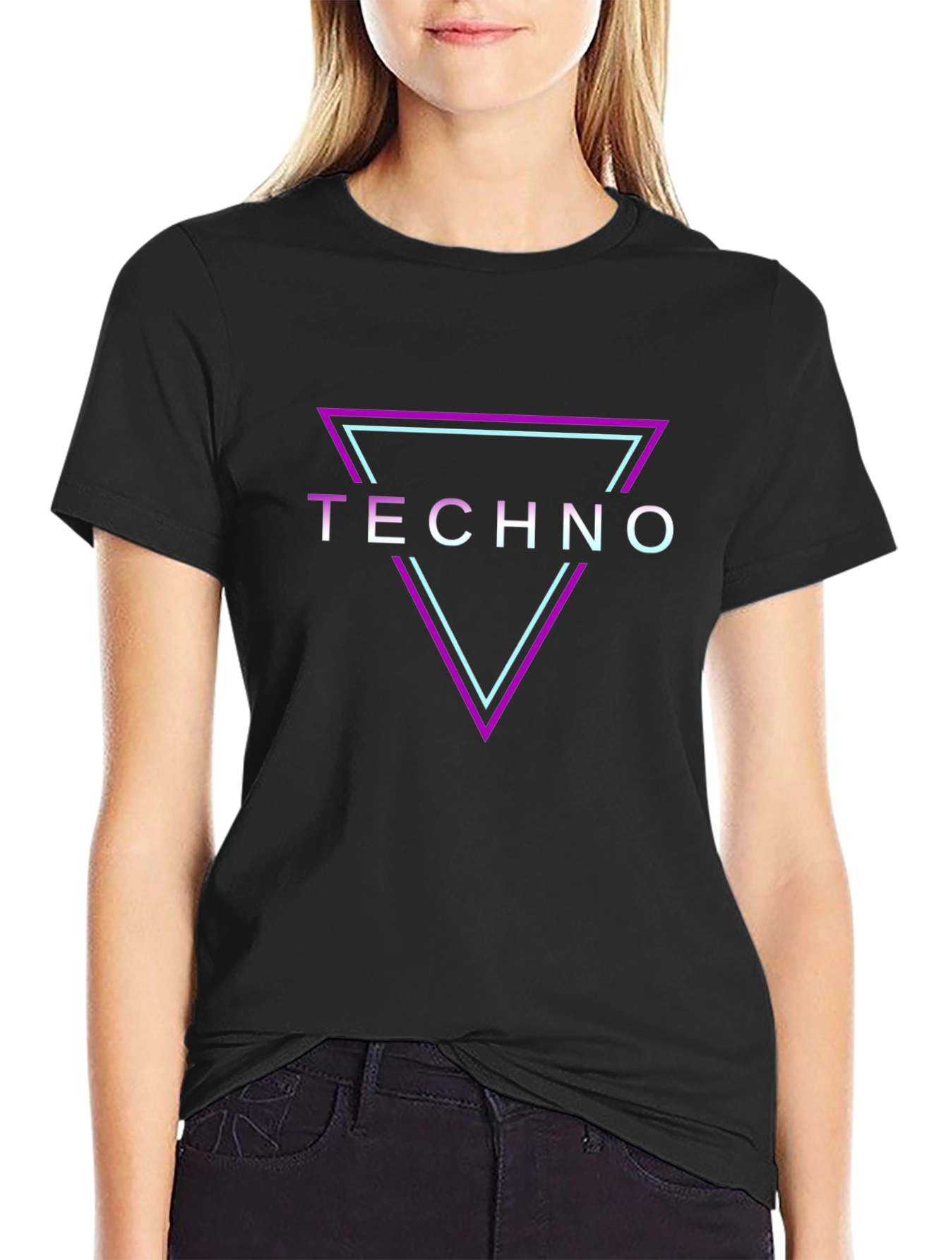 Techno Graphic Tee - Black Neon Triangle Shirt