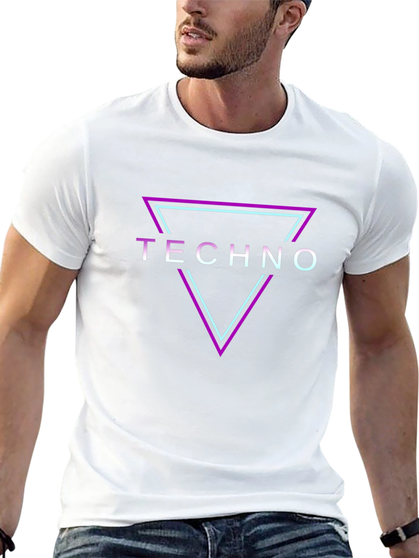 Techno Graphic Tee - Black Neon Triangle Shirt