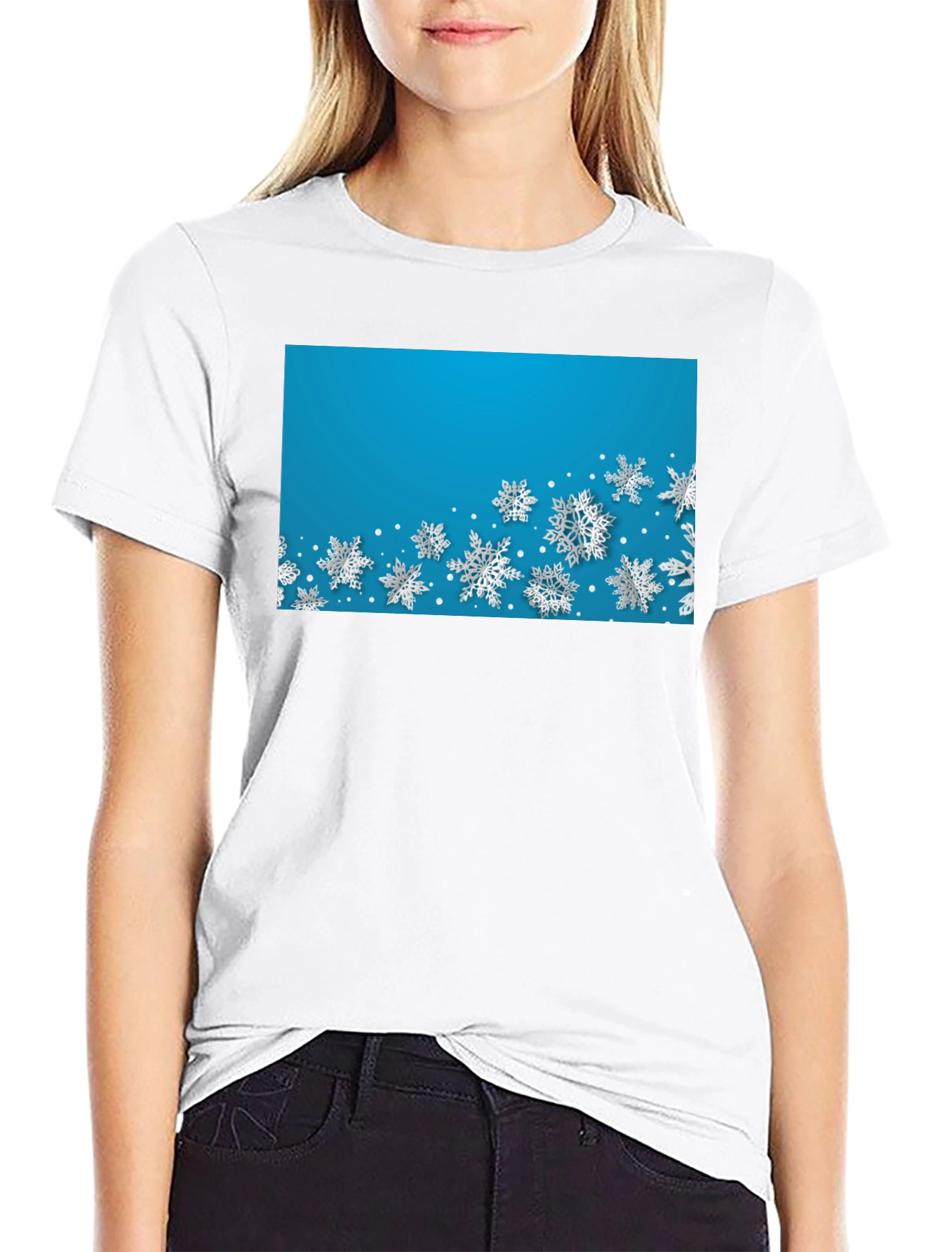 Snowflake Print Crew Neck Tee