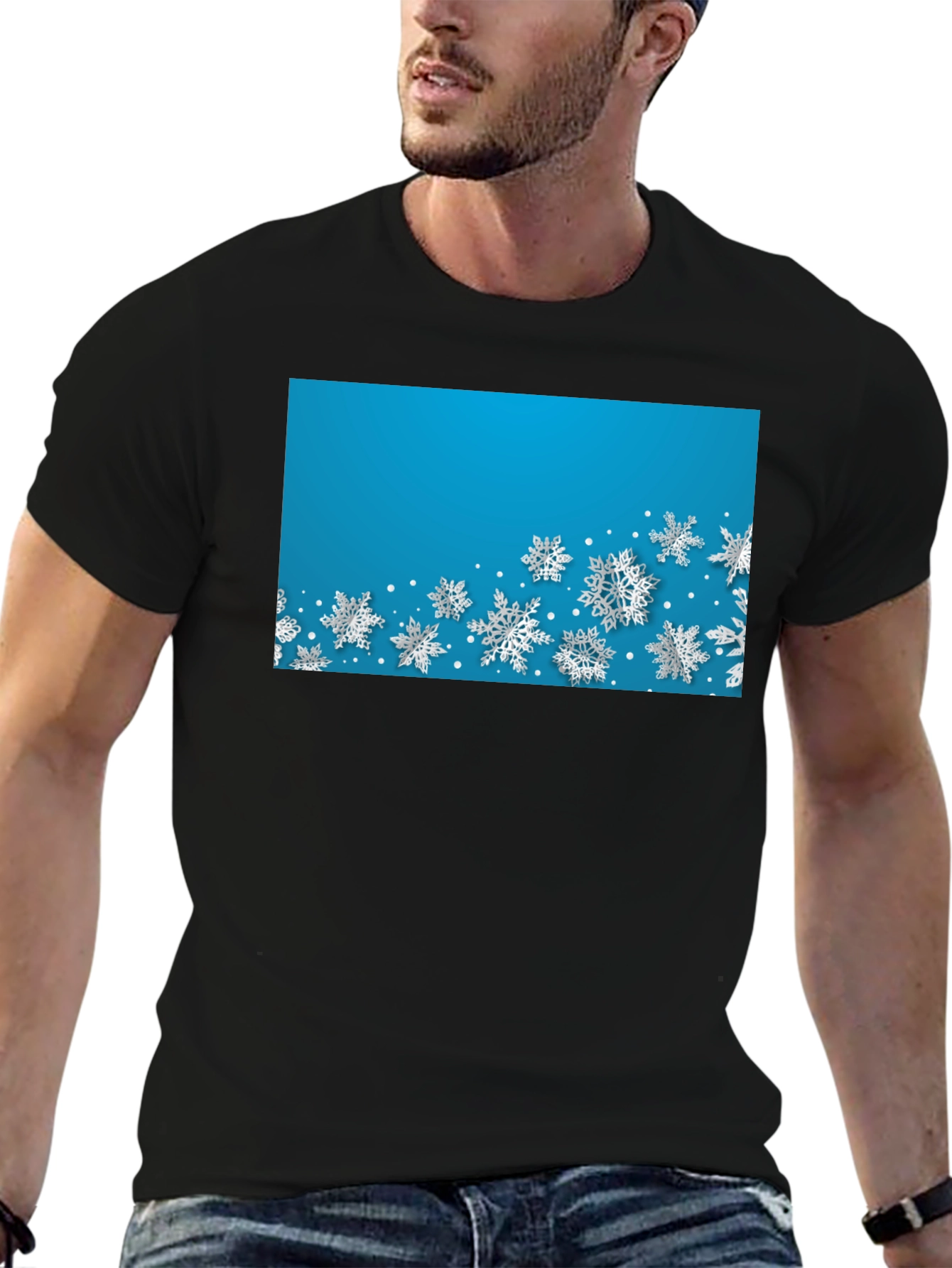 Snowflake Print Crew Neck Tee