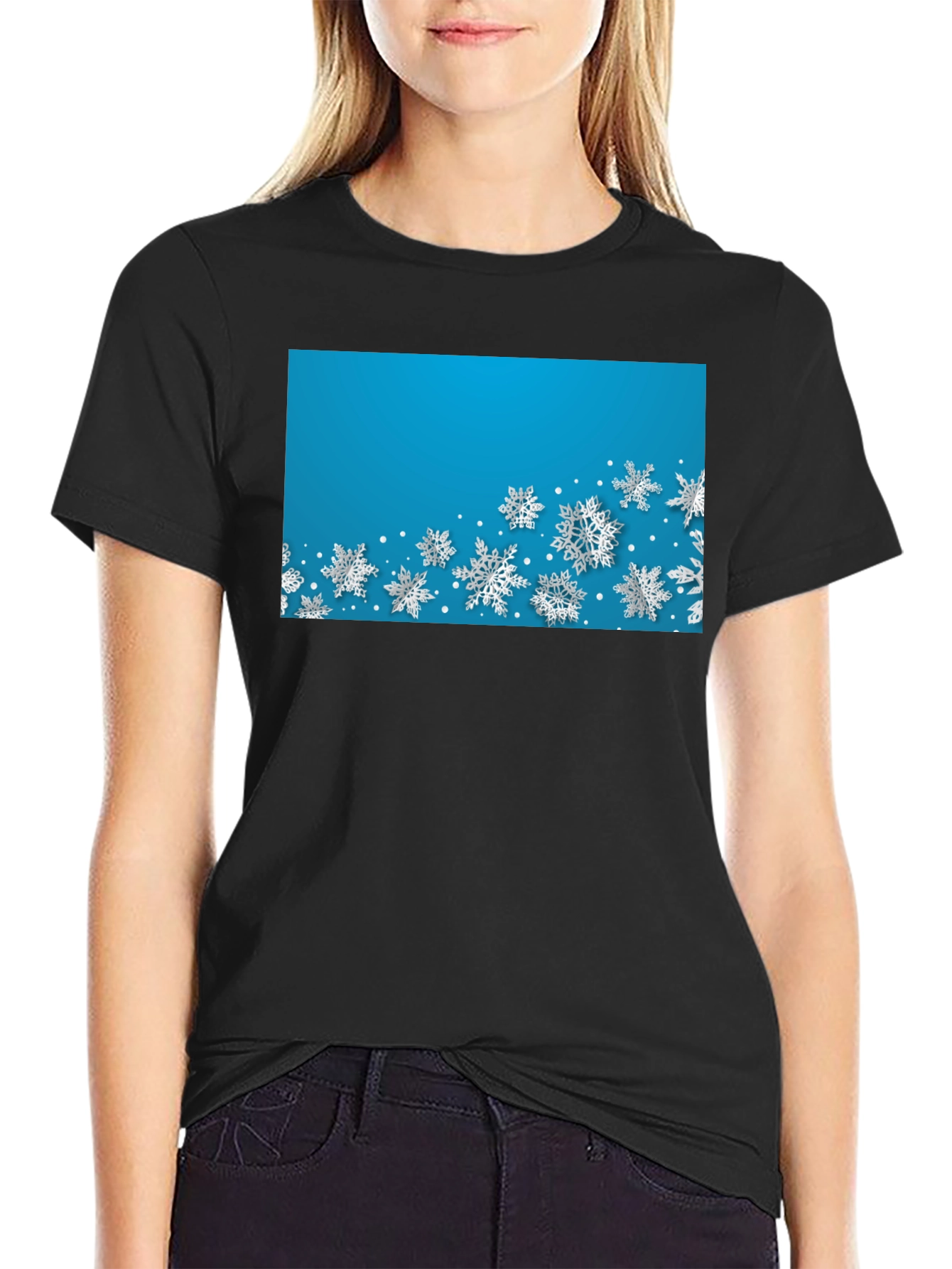 Snowflake Print Crew Neck Tee