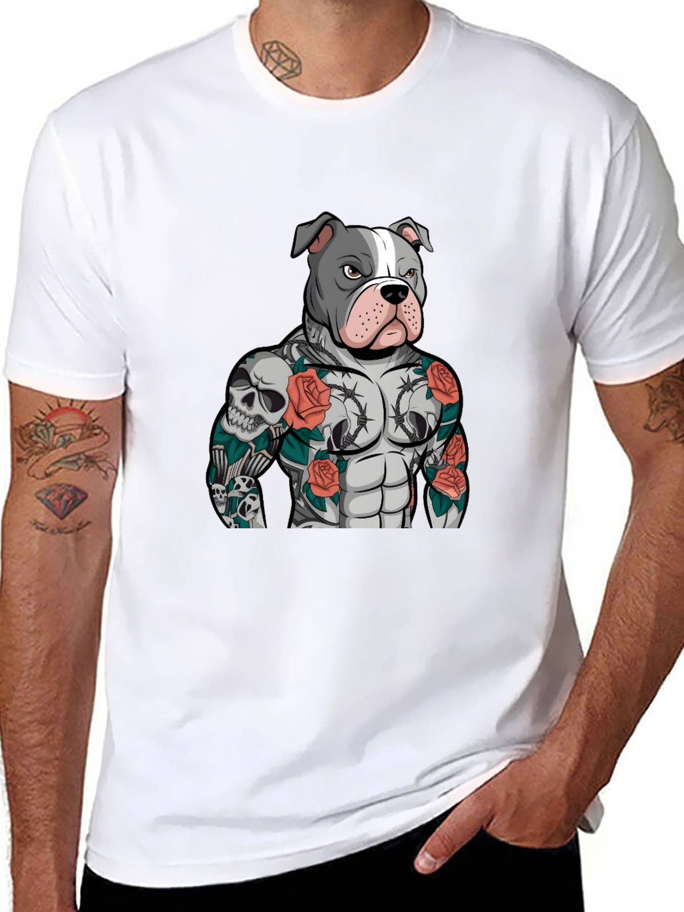 Pitbull Tattoo Art Black T-Shirt