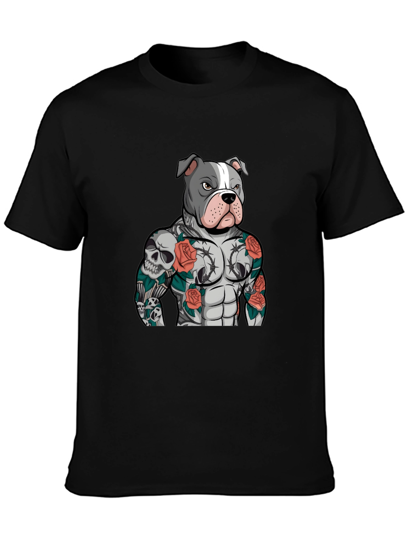 Pitbull Tattoo Art Black T-Shirt
