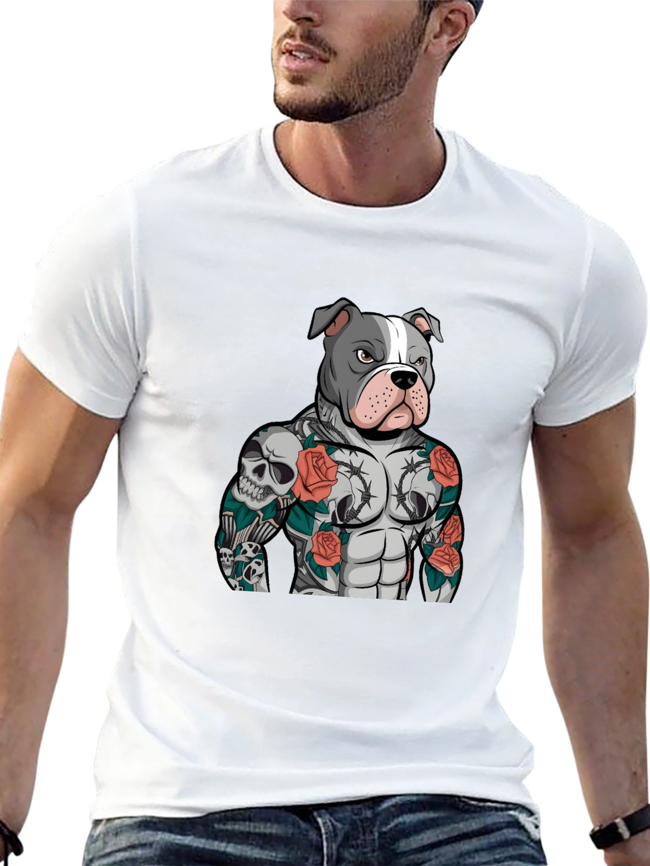 Pitbull Tattoo Art Black T-Shirt