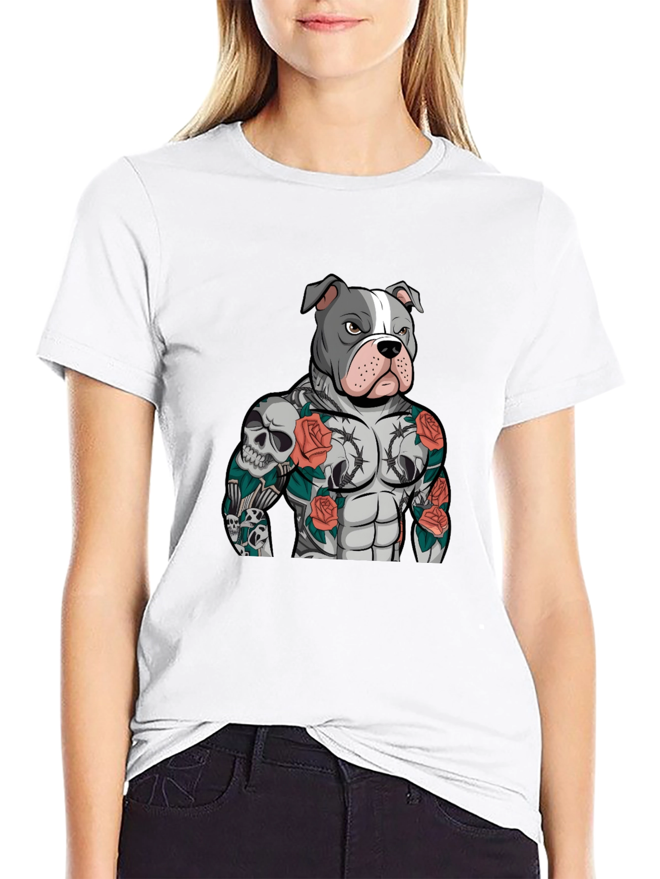 Pitbull Tattoo Art Black T-Shirt
