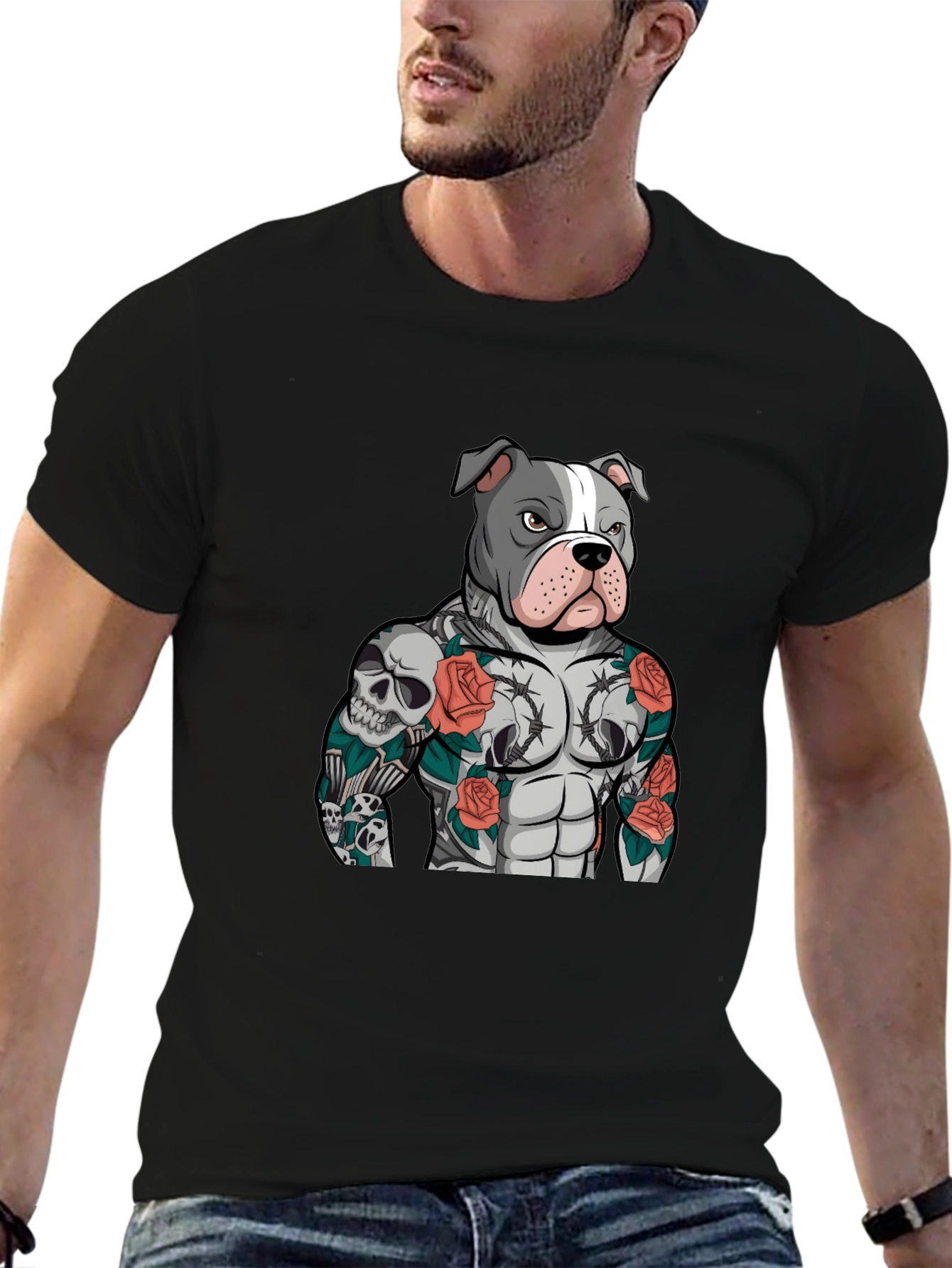 Pitbull Tattoo Art Black T-Shirt
