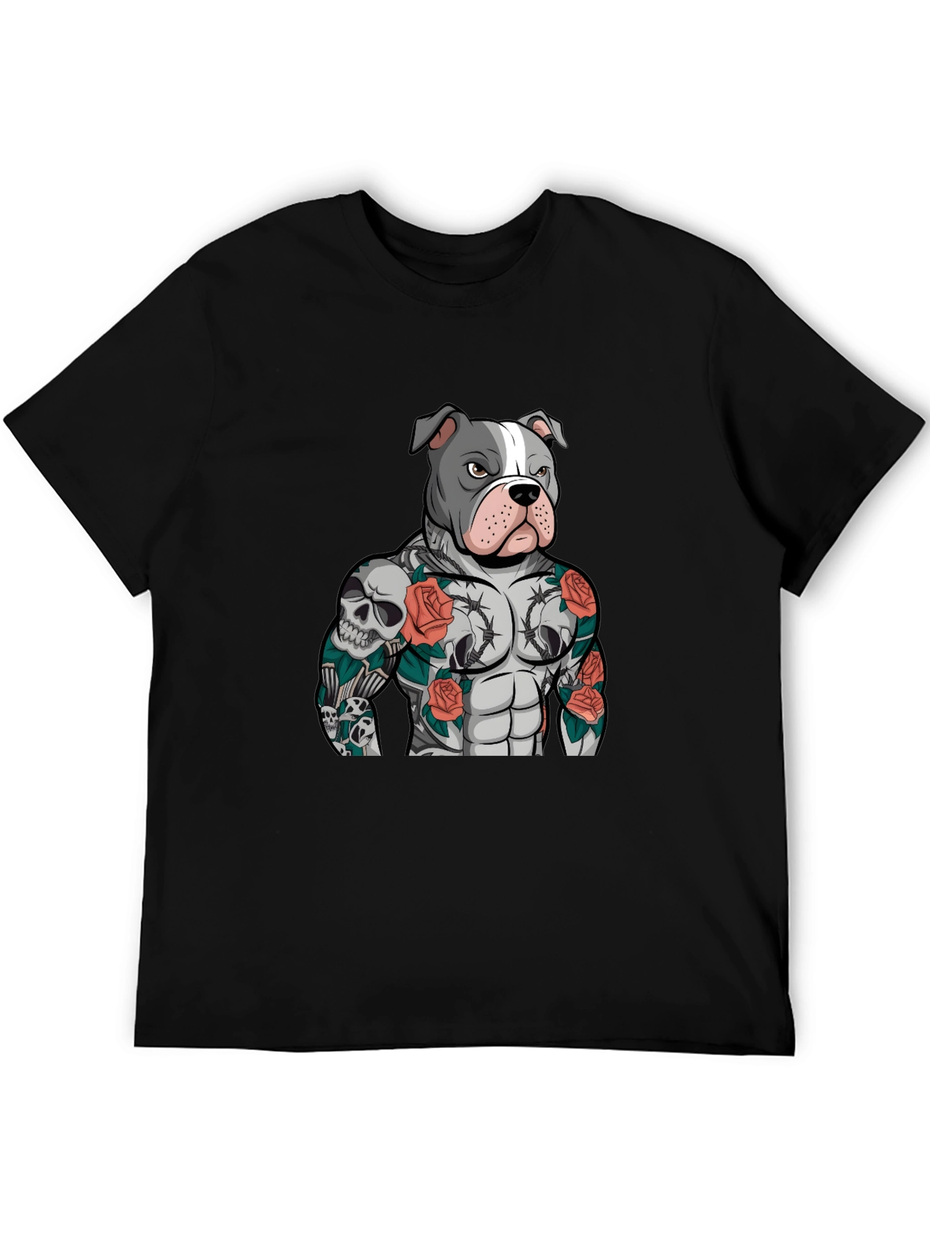 Pitbull Tattoo Art Black T-Shirt