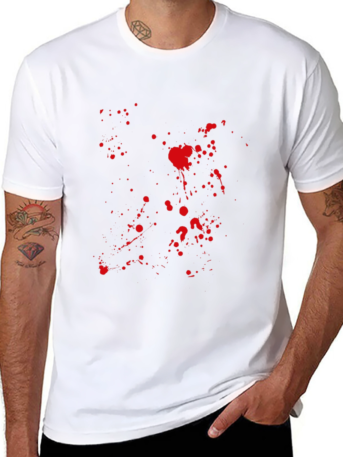 Mens Black Tee with Red Splatter Graphic