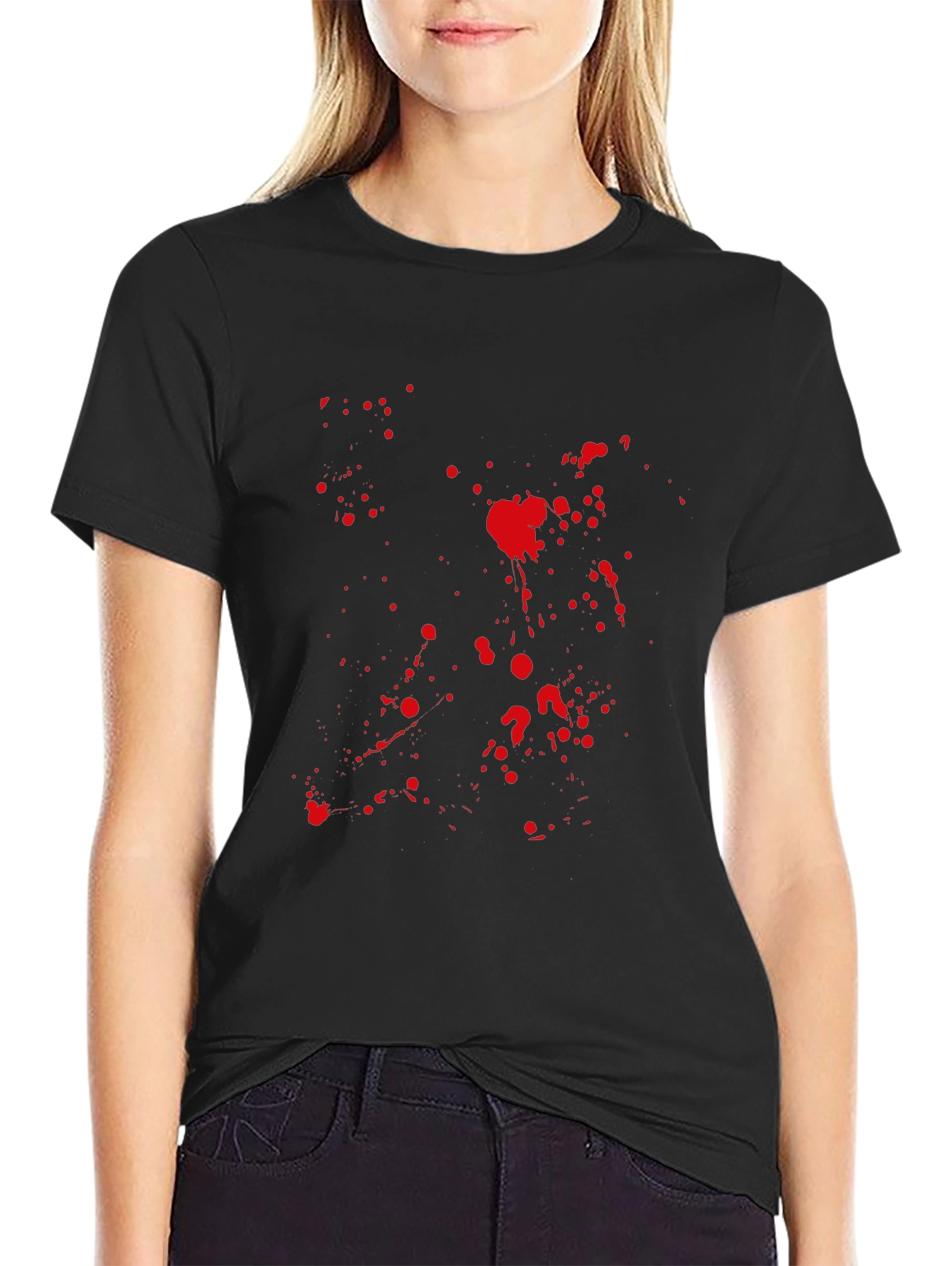 Mens Black Tee with Red Splatter Graphic
