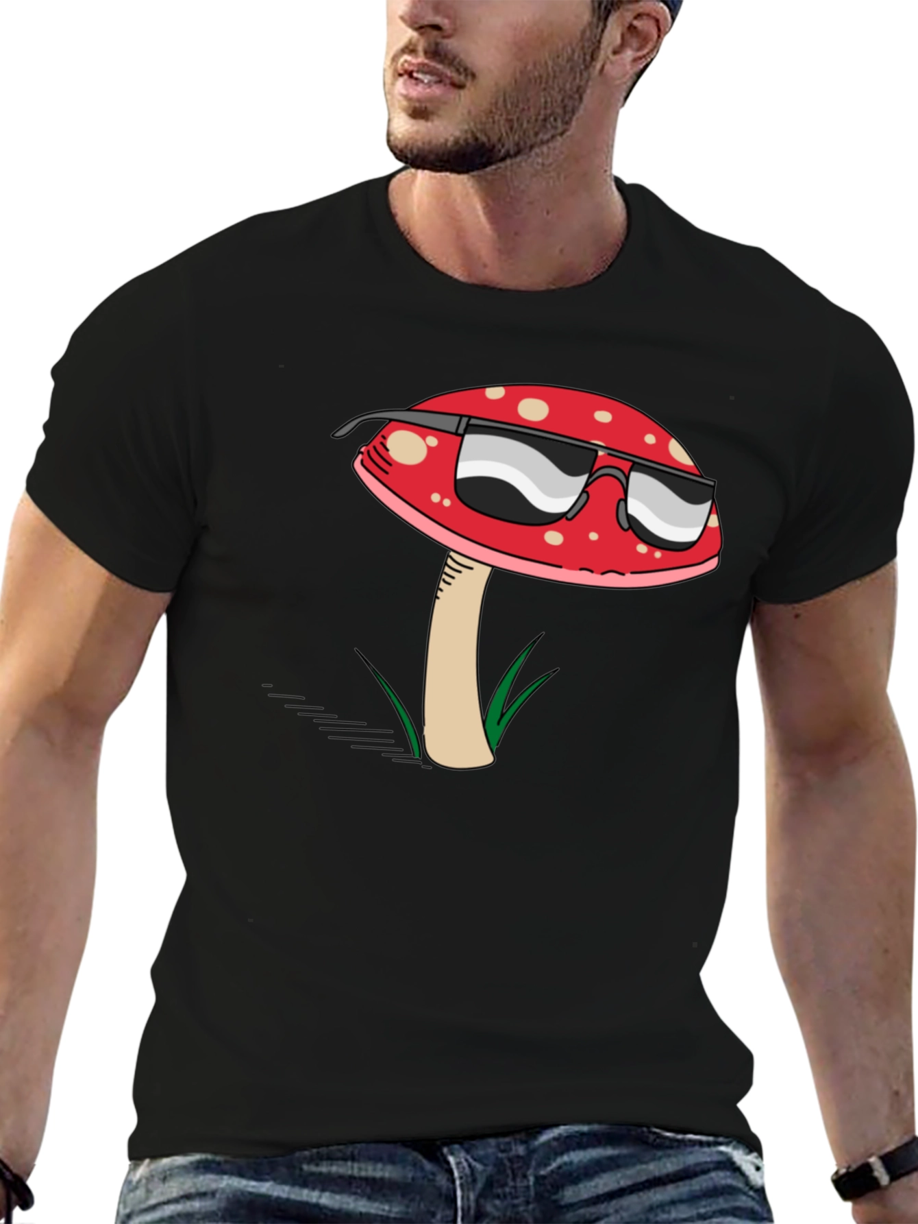 Cool Mushroom Graphic T-Shirt - Black Cotton Tee