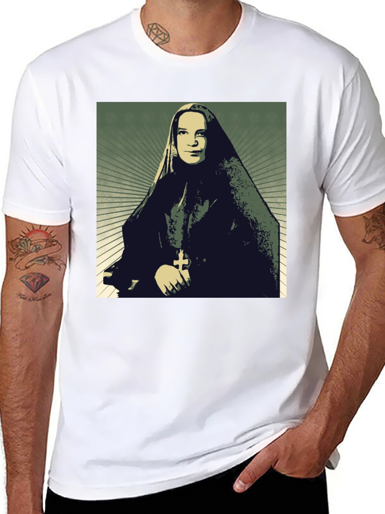 Nun Portrait Graphic T-Shirt - Black