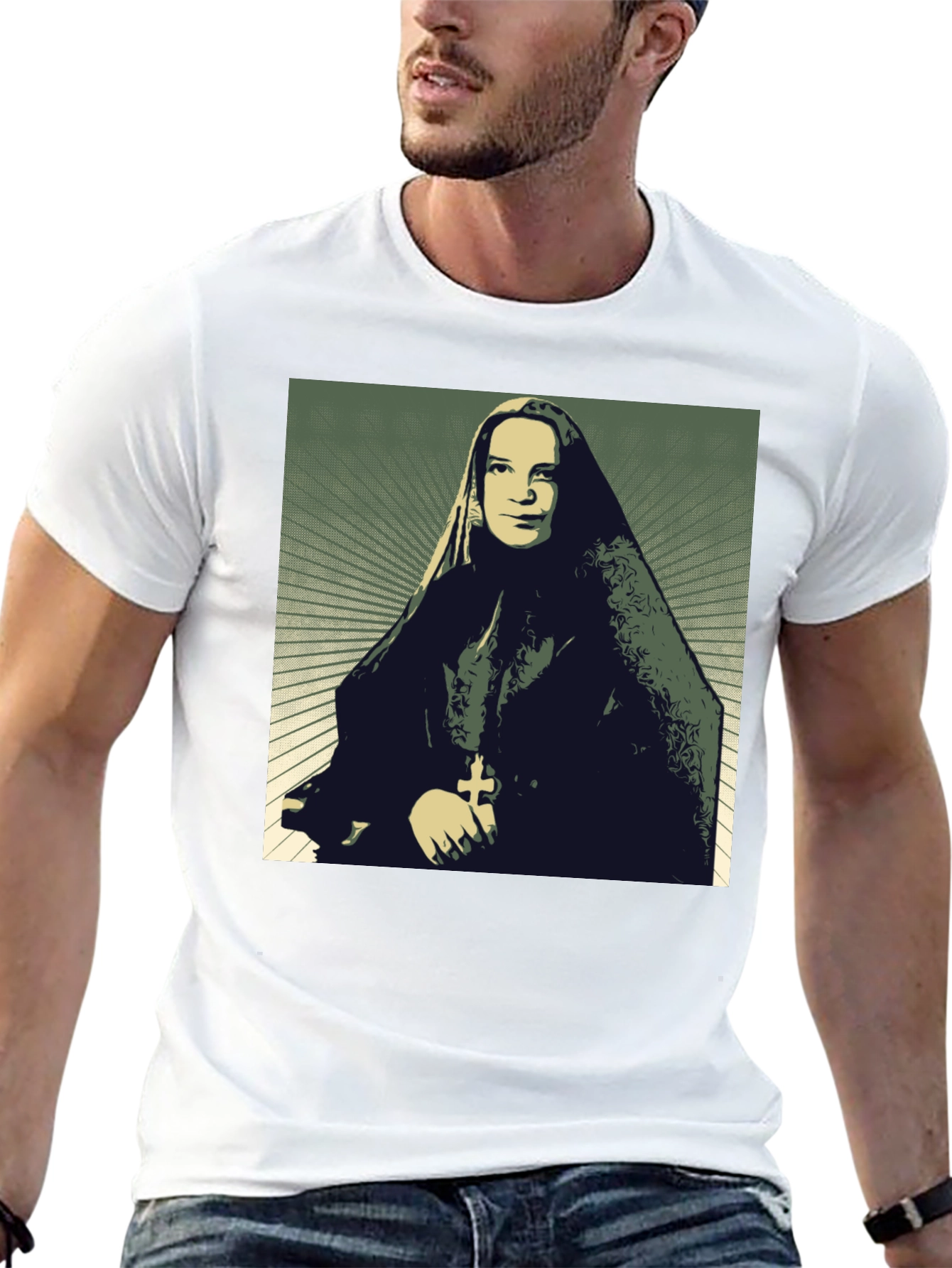 Nun Portrait Graphic T-Shirt - Black