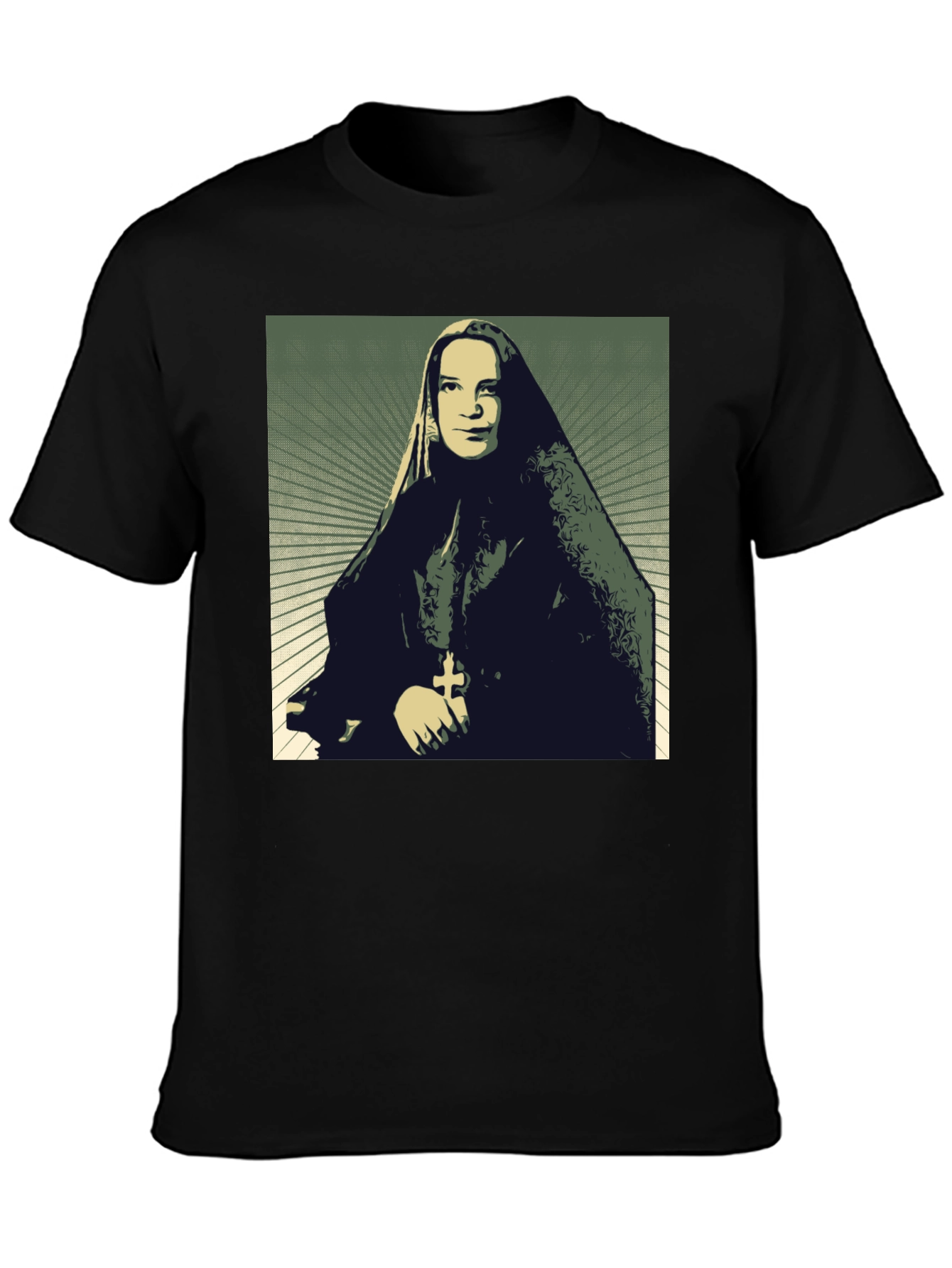 Nun Portrait Graphic T-Shirt - Black