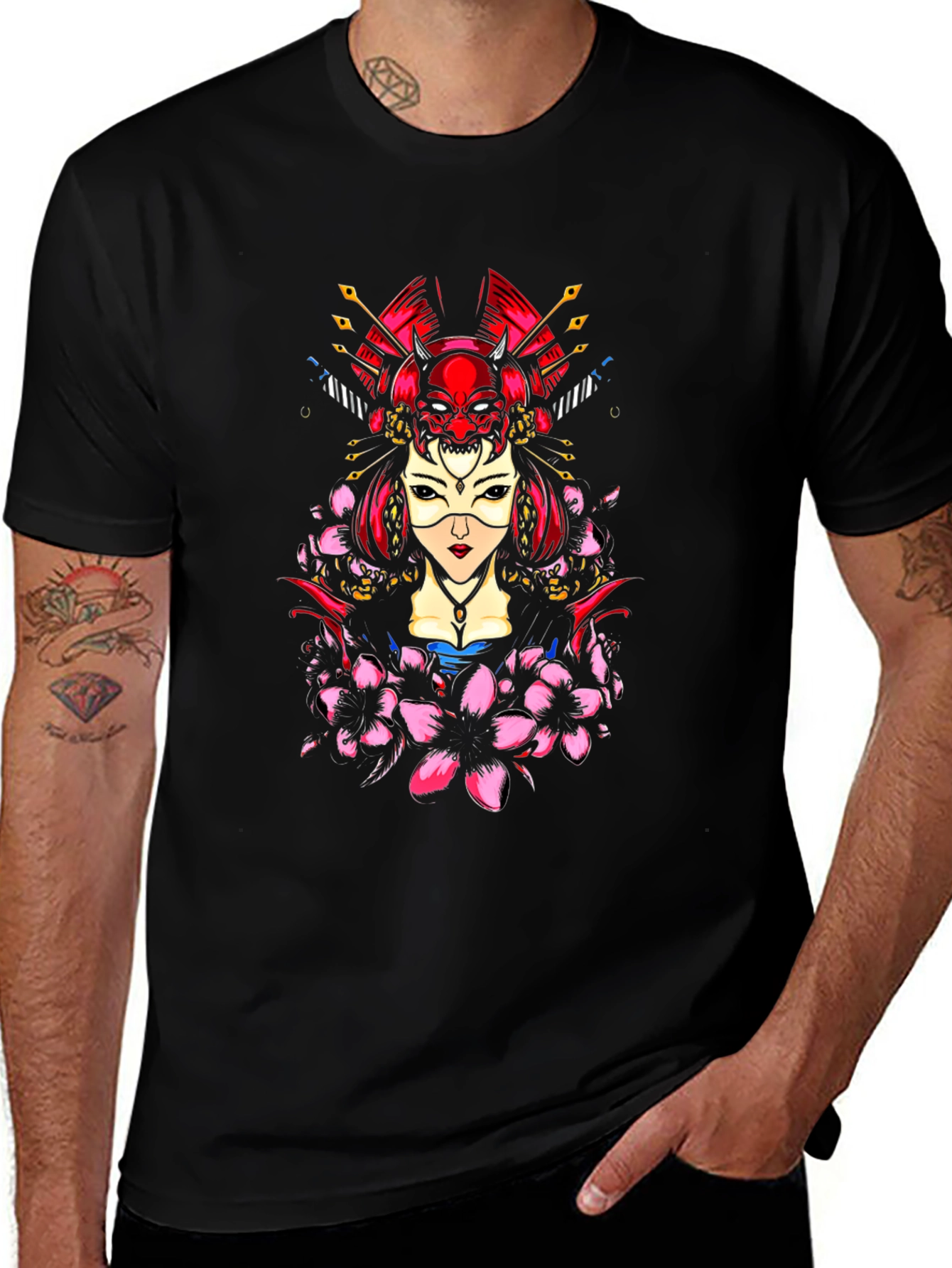 Geisha Oni Mask Graphic Tee - Black