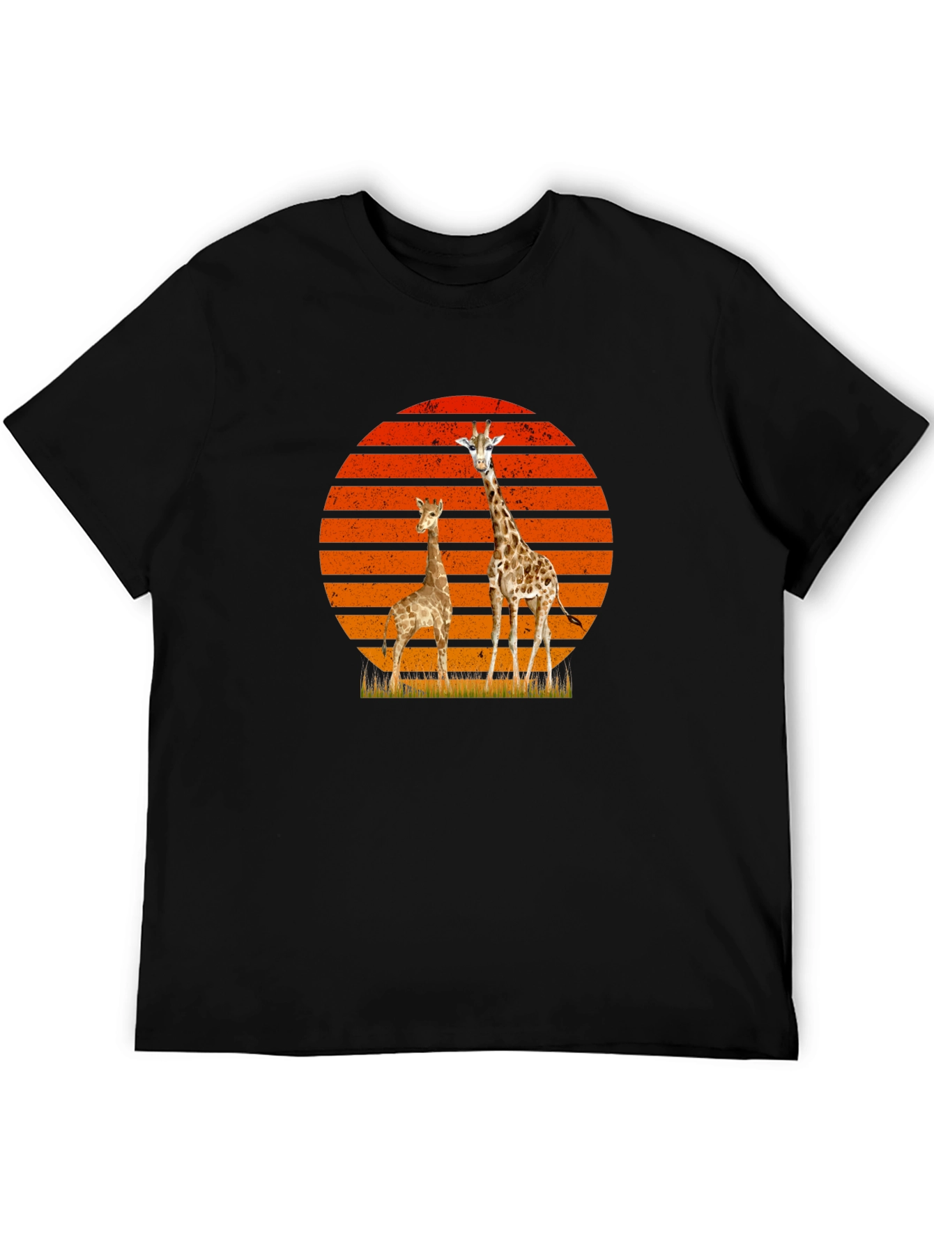 Giraffe Sunset Graphic Tee - Black Cotton T-Shirt