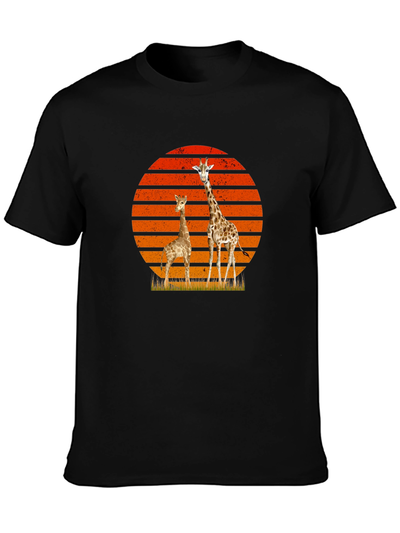 Giraffe Sunset Graphic Tee - Black Cotton T-Shirt