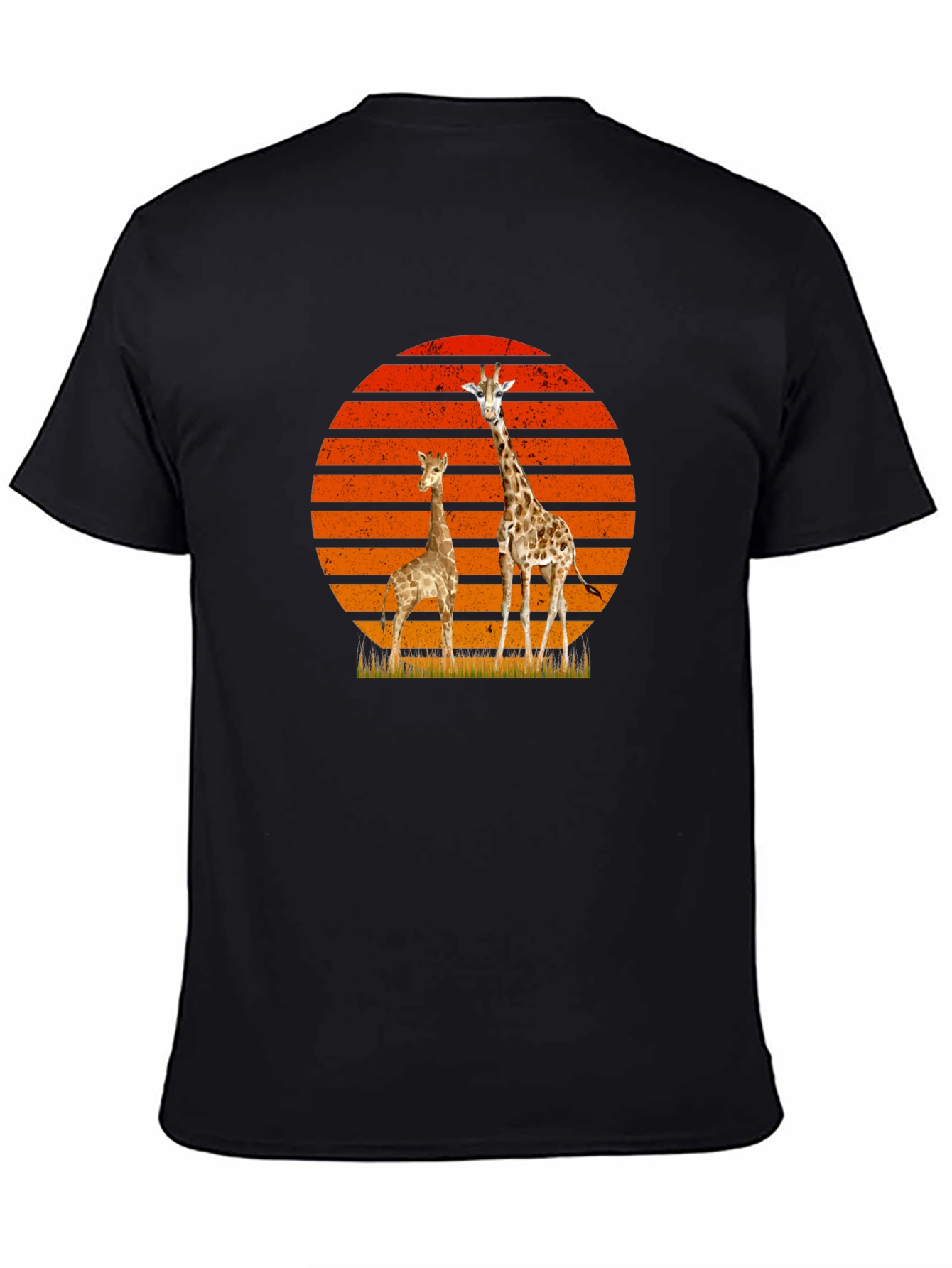 Giraffe Sunset Graphic Tee - Black Cotton T-Shirt
