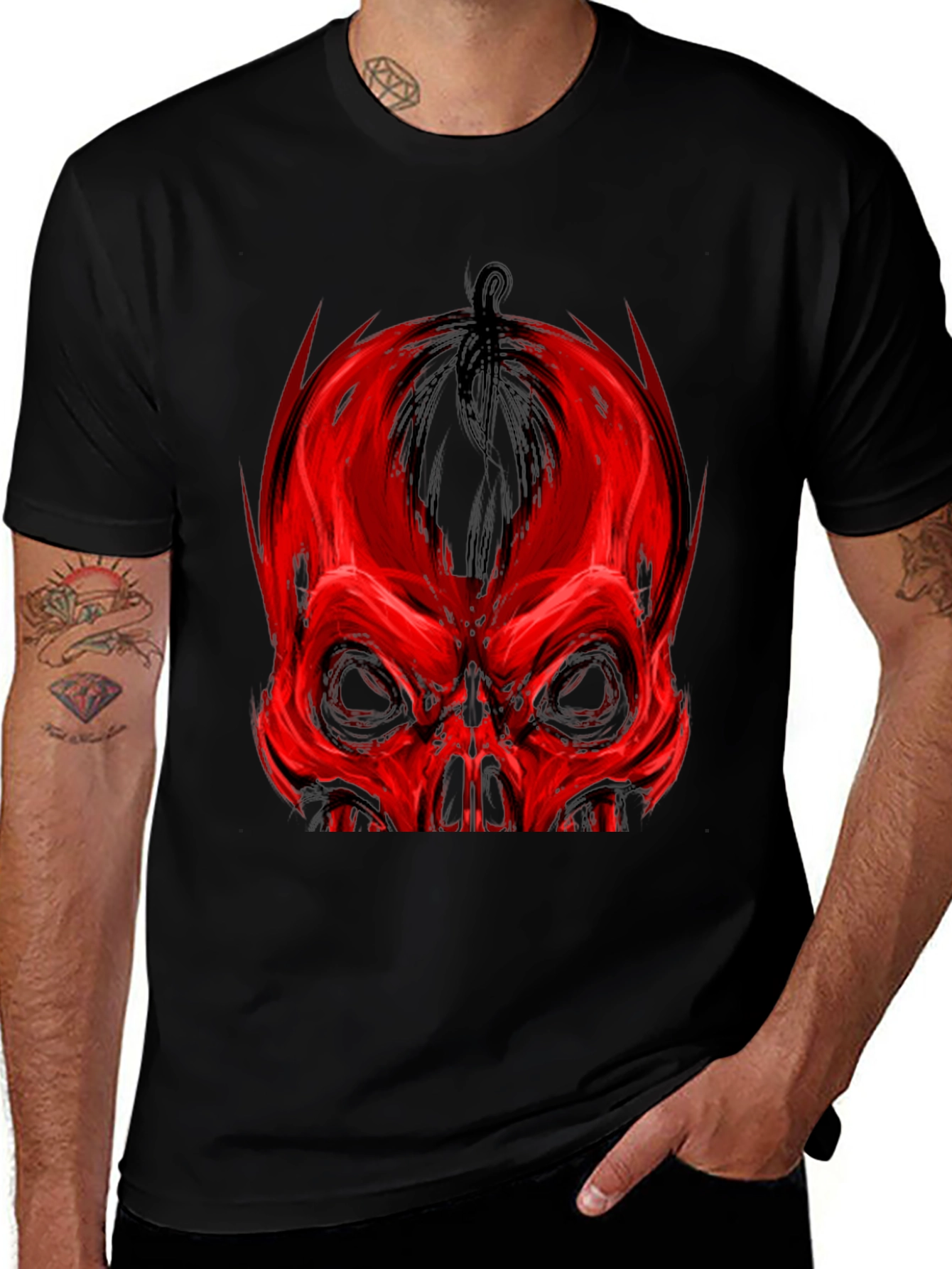 Red Skull Graphic Print Black T-Shirt