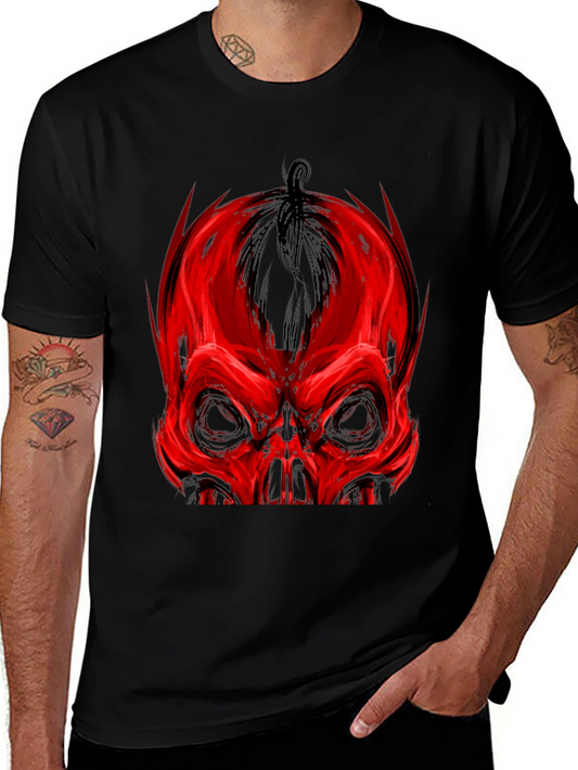 Red Skull Graphic Print Black T-Shirt