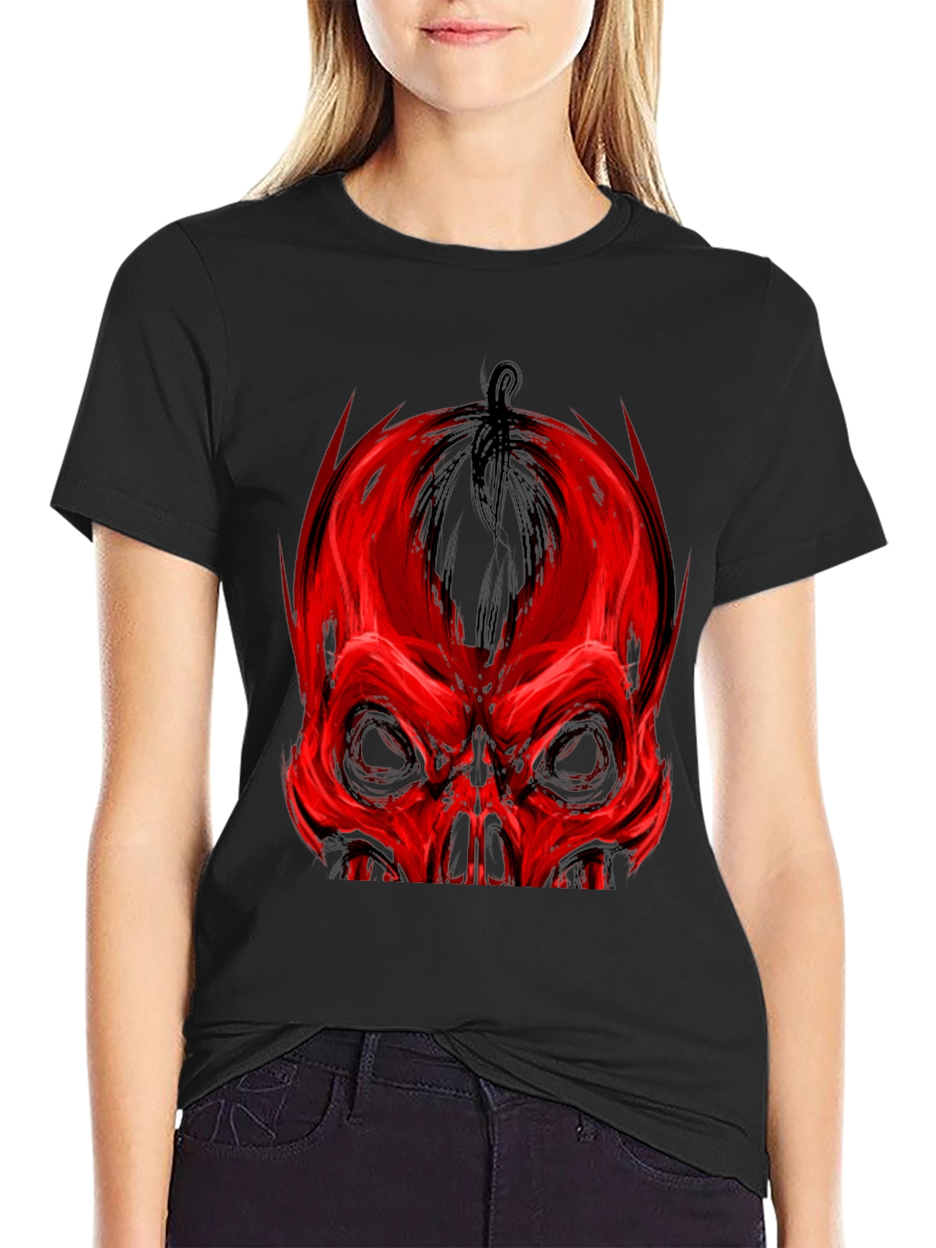 Red Skull Graphic Print Black T-Shirt