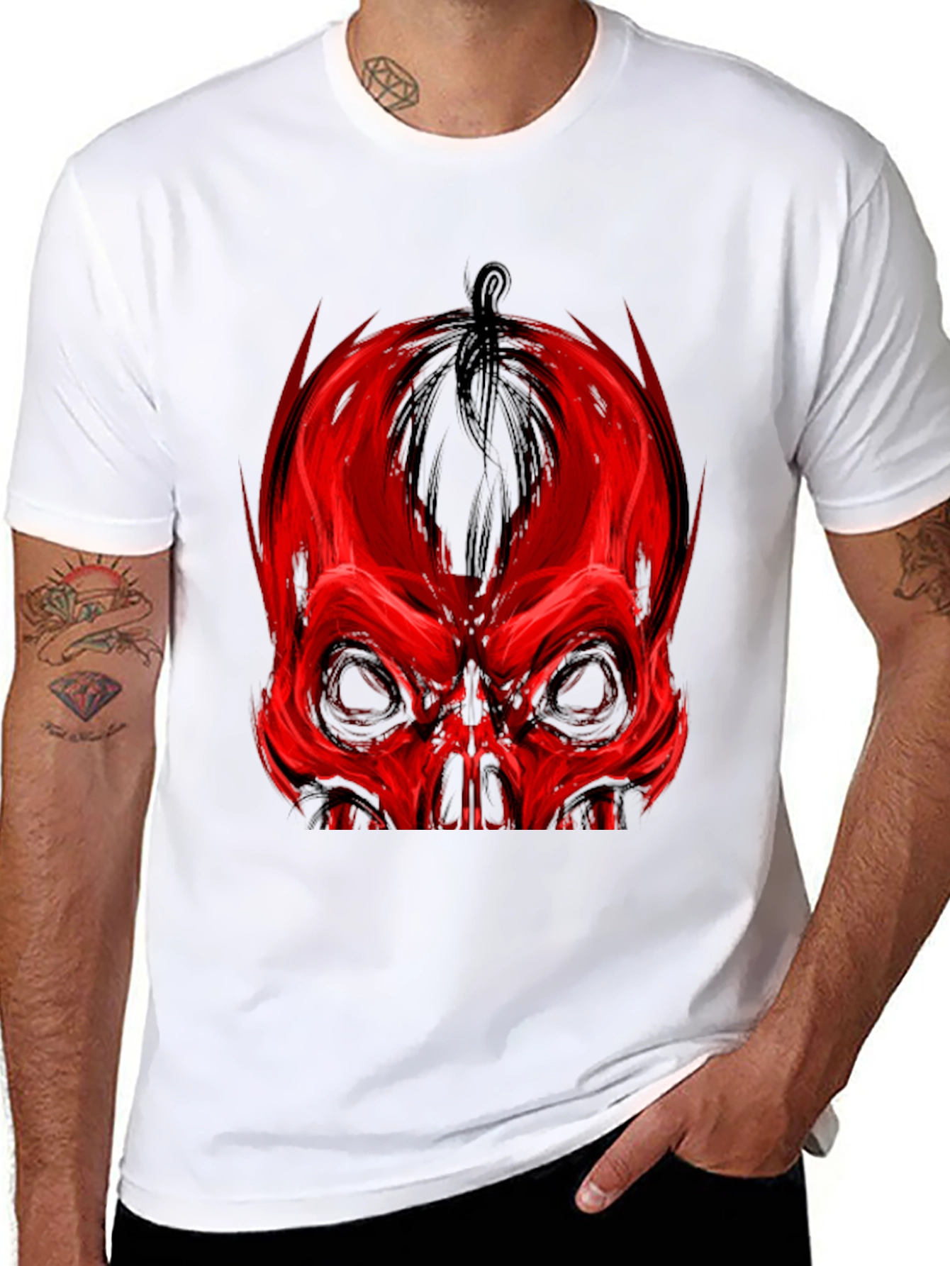 Red Skull Graphic Print Black T-Shirt