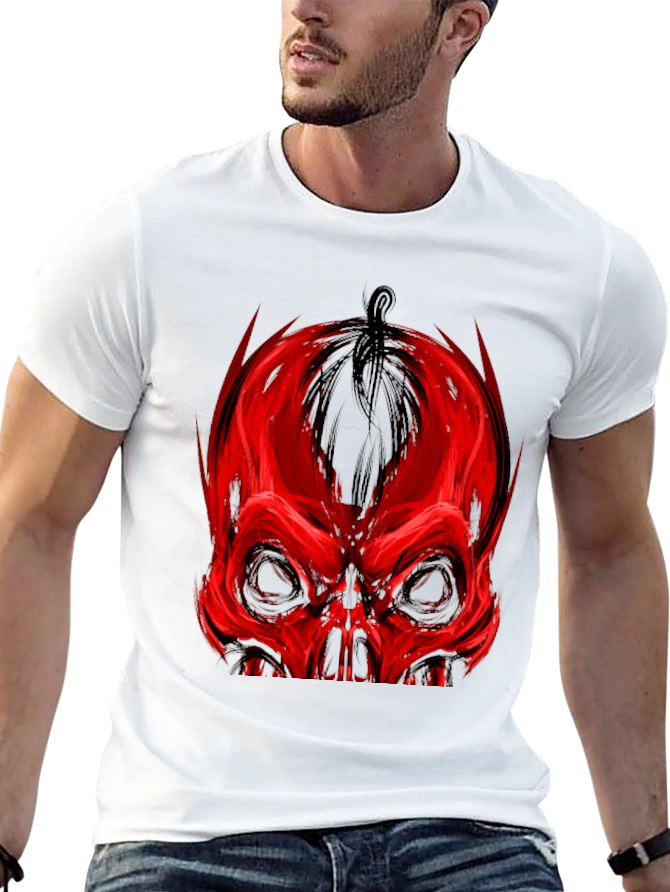 Red Skull Graphic Print Black T-Shirt