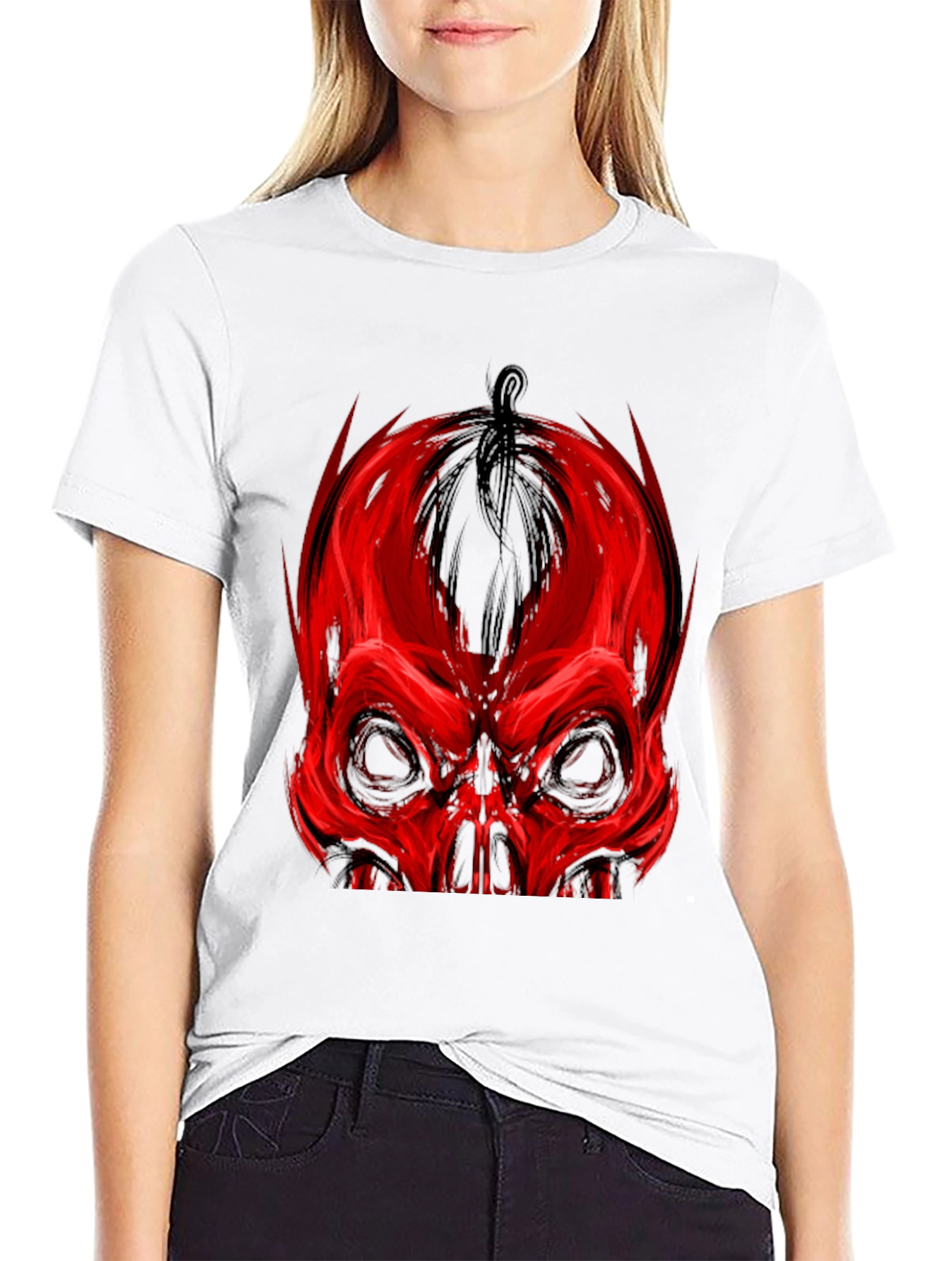 Red Skull Graphic Print Black T-Shirt