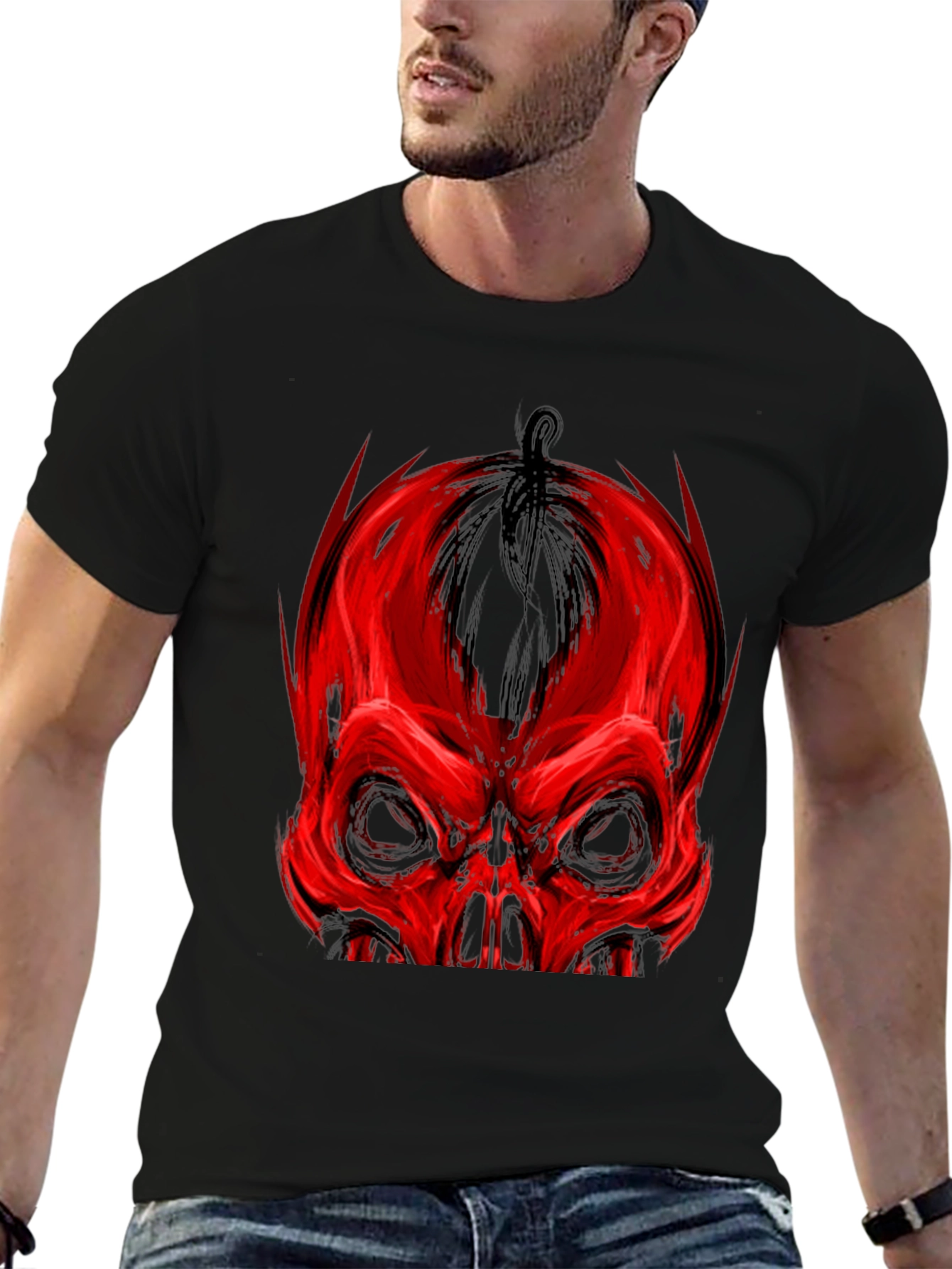 Red Skull Graphic Print Black T-Shirt
