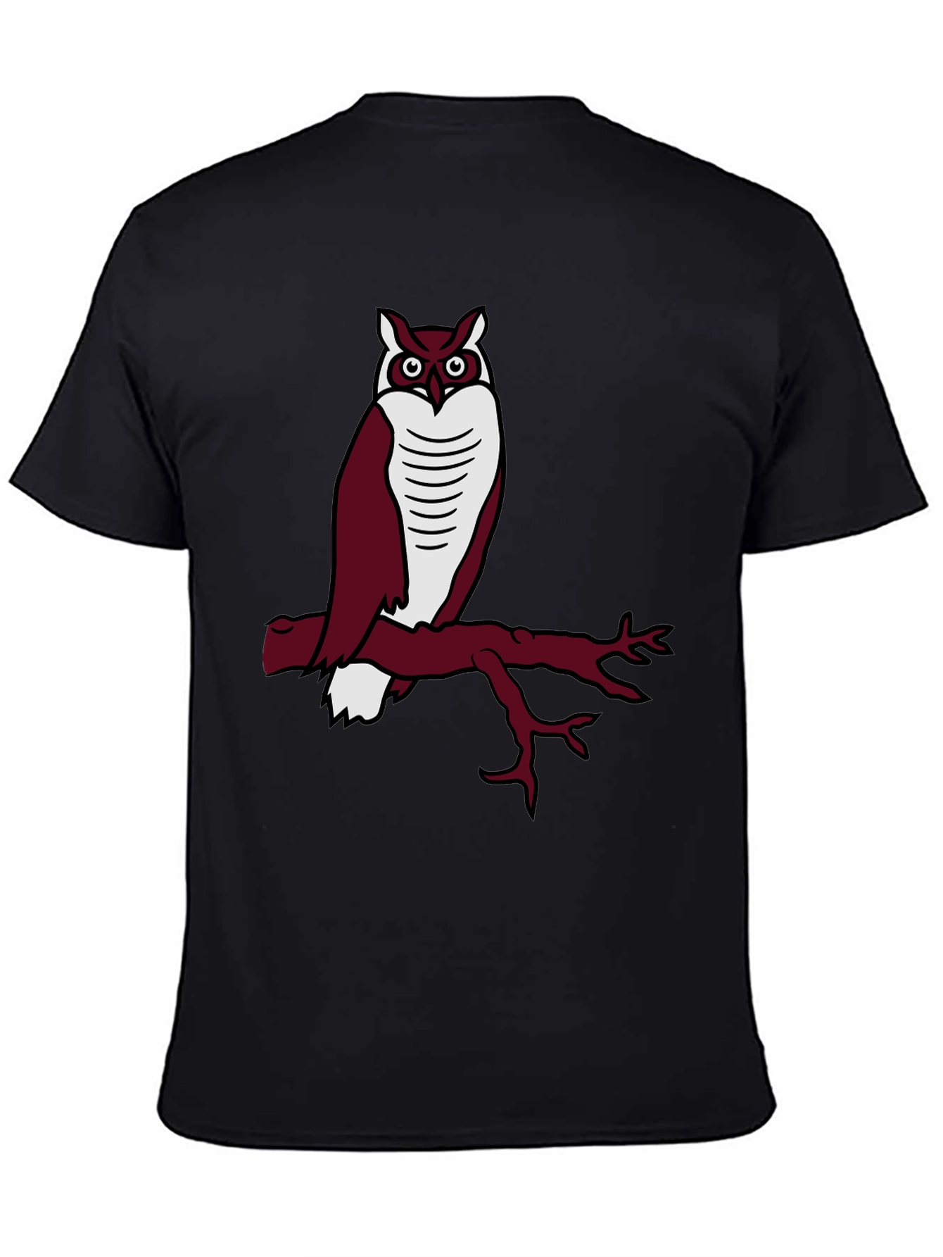 Owl on Branch Graphic Tee - Casual Black T-Shirt
