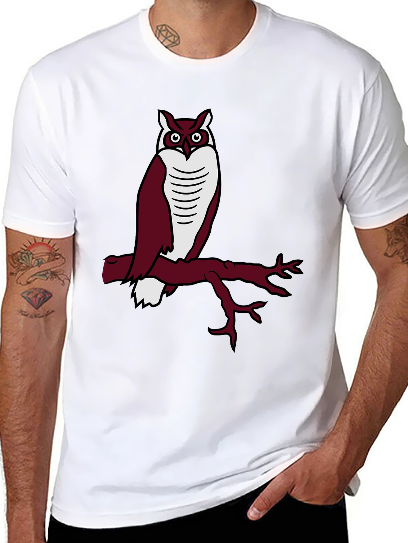 Owl on Branch Graphic Tee - Casual Black T-Shirt
