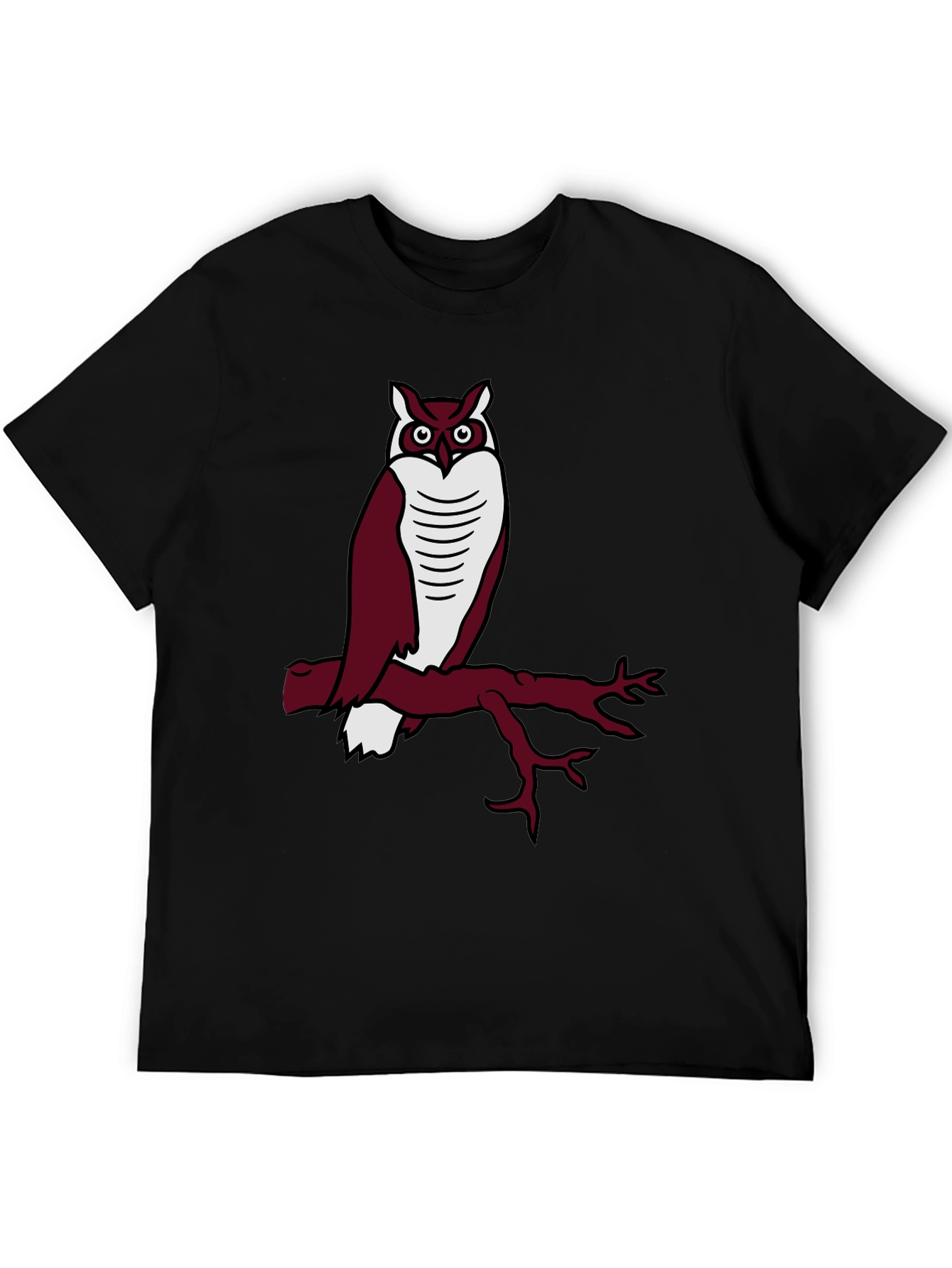 Owl on Branch Graphic Tee - Casual Black T-Shirt