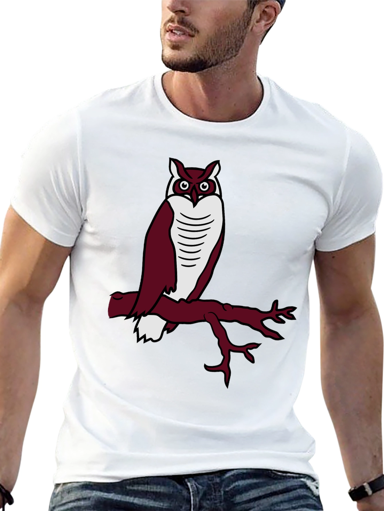 Owl on Branch Graphic Tee - Casual Black T-Shirt