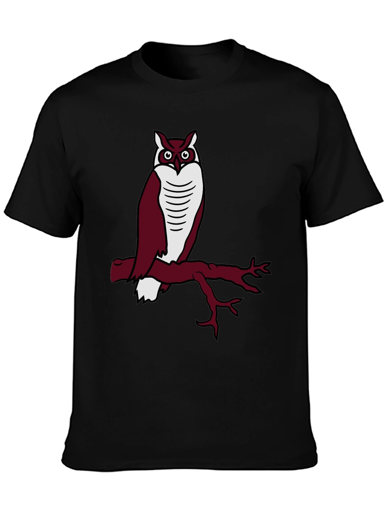 Owl on Branch Graphic Tee - Casual Black T-Shirt