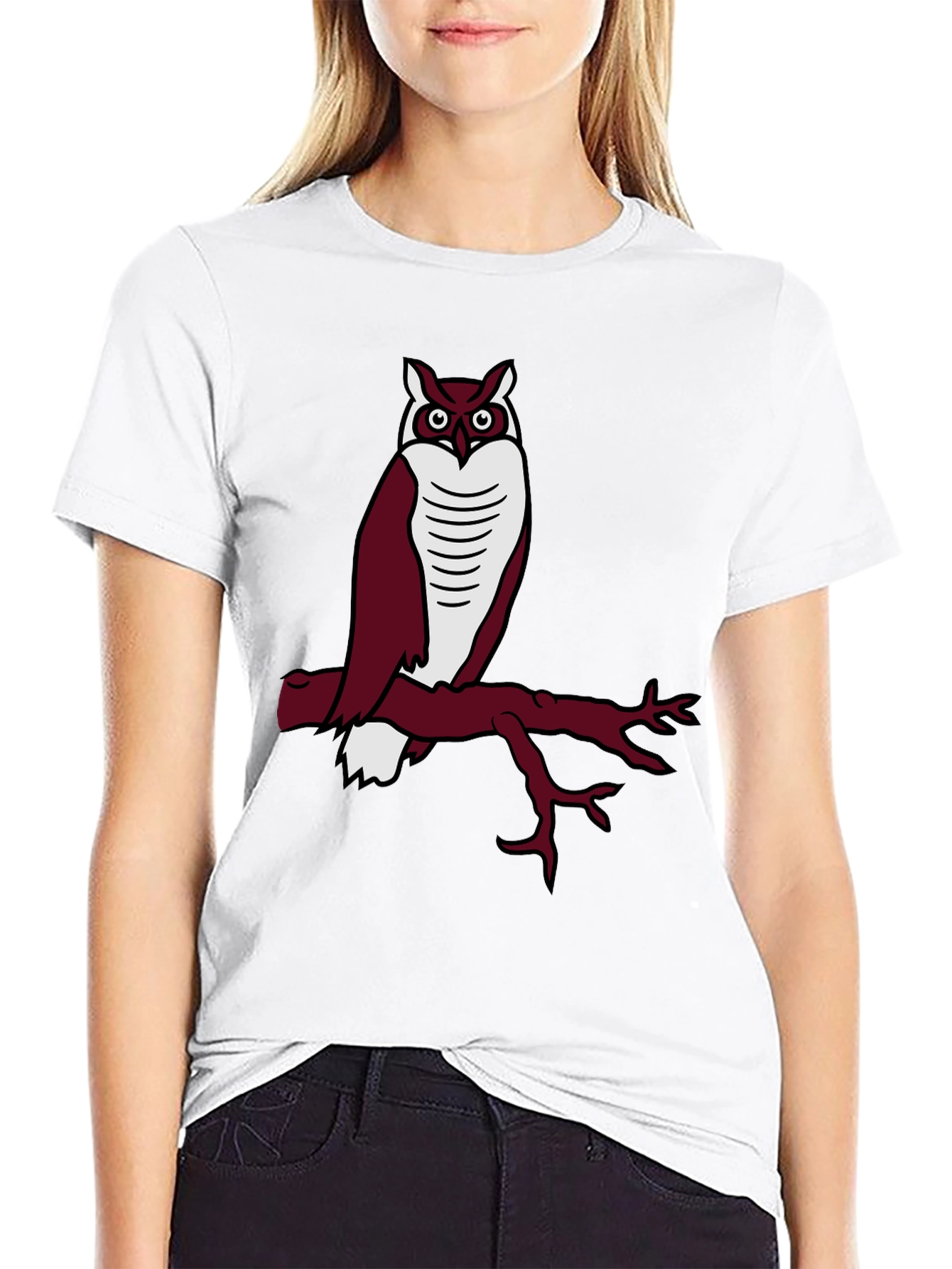 Owl on Branch Graphic Tee - Casual Black T-Shirt