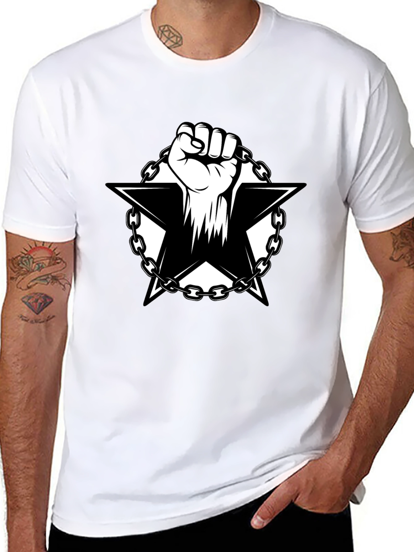 Black T-Shirt with Fist and Star Graphic