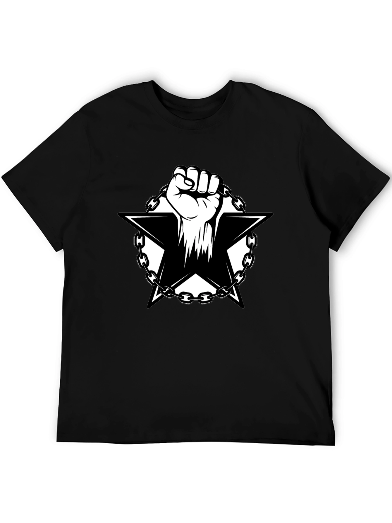 Black T-Shirt with Fist and Star Graphic