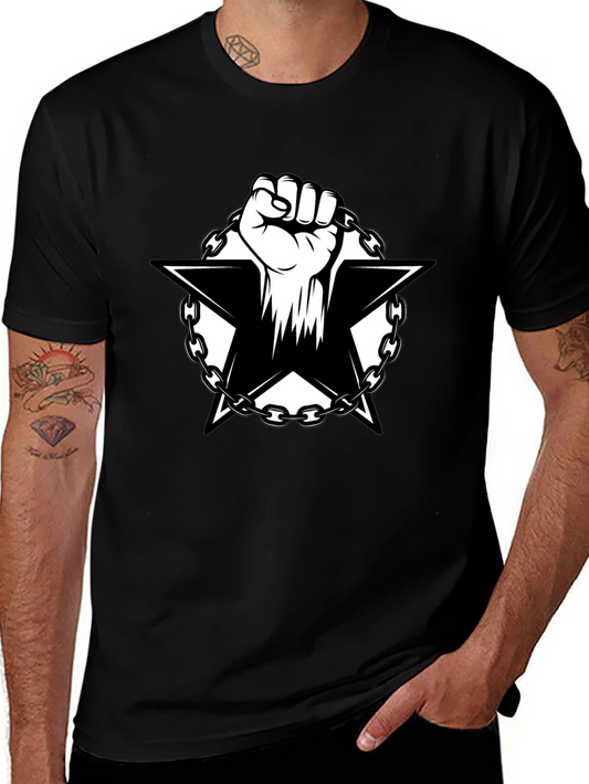 Black T-Shirt with Fist and Star Graphic