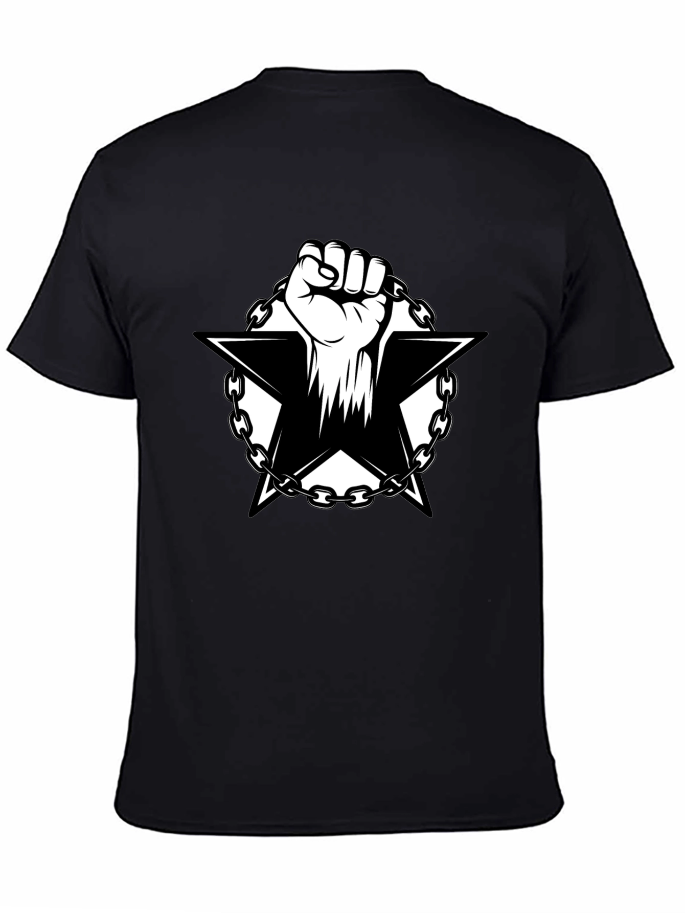Black T-Shirt with Fist and Star Graphic