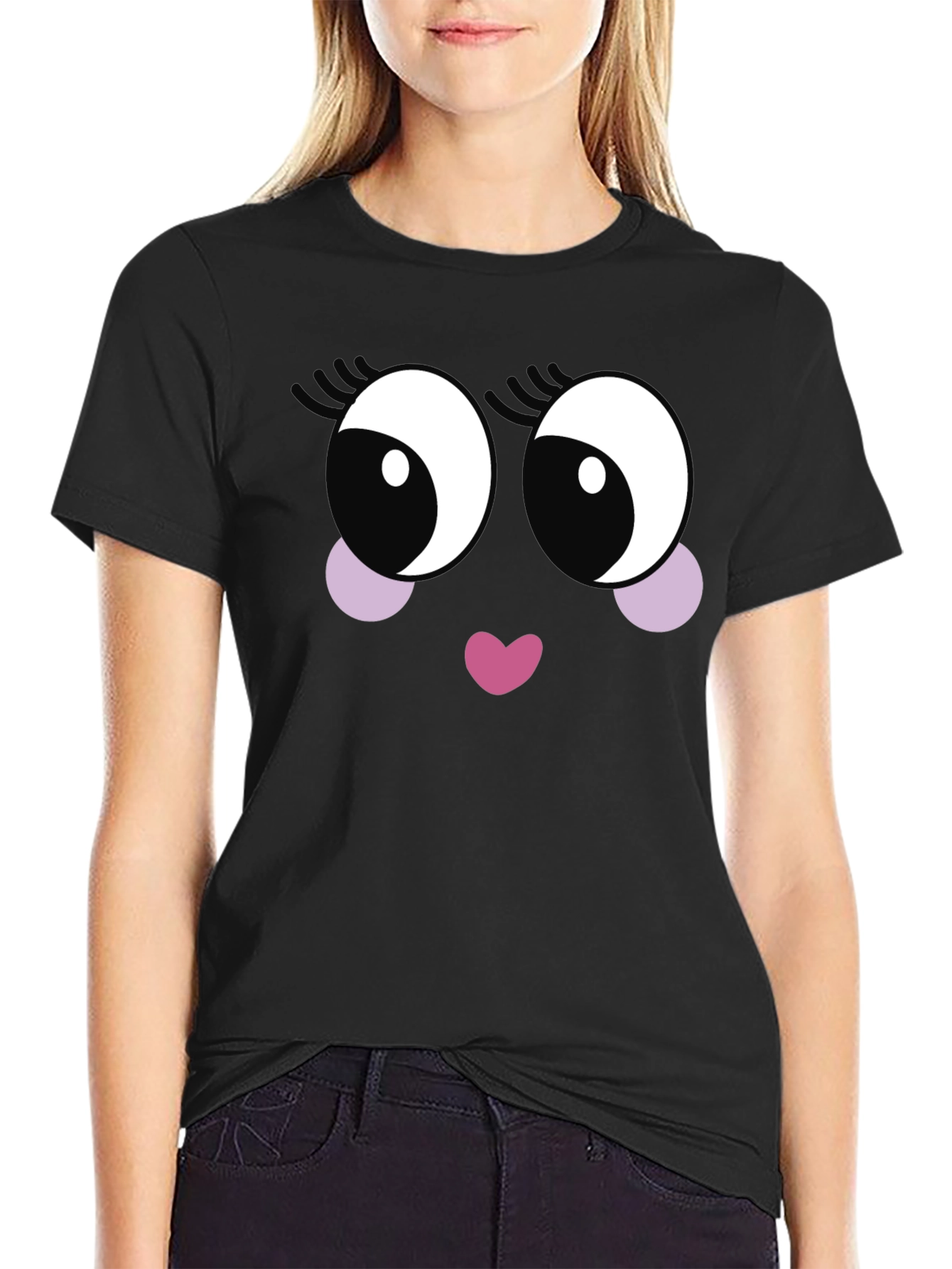 Cute Cartoon Face Black T-Shirt